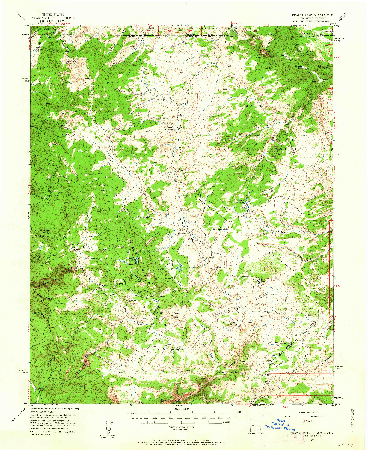 USGS 1:62500-SCALE QUADRANGLE FOR BRAZOS PEAK, NM 1955