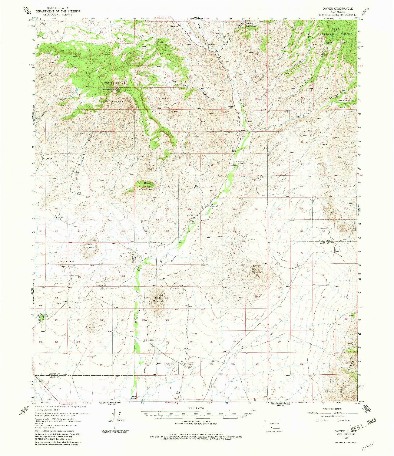 USGS 1:62500-SCALE QUADRANGLE FOR DWYER, NM 1956