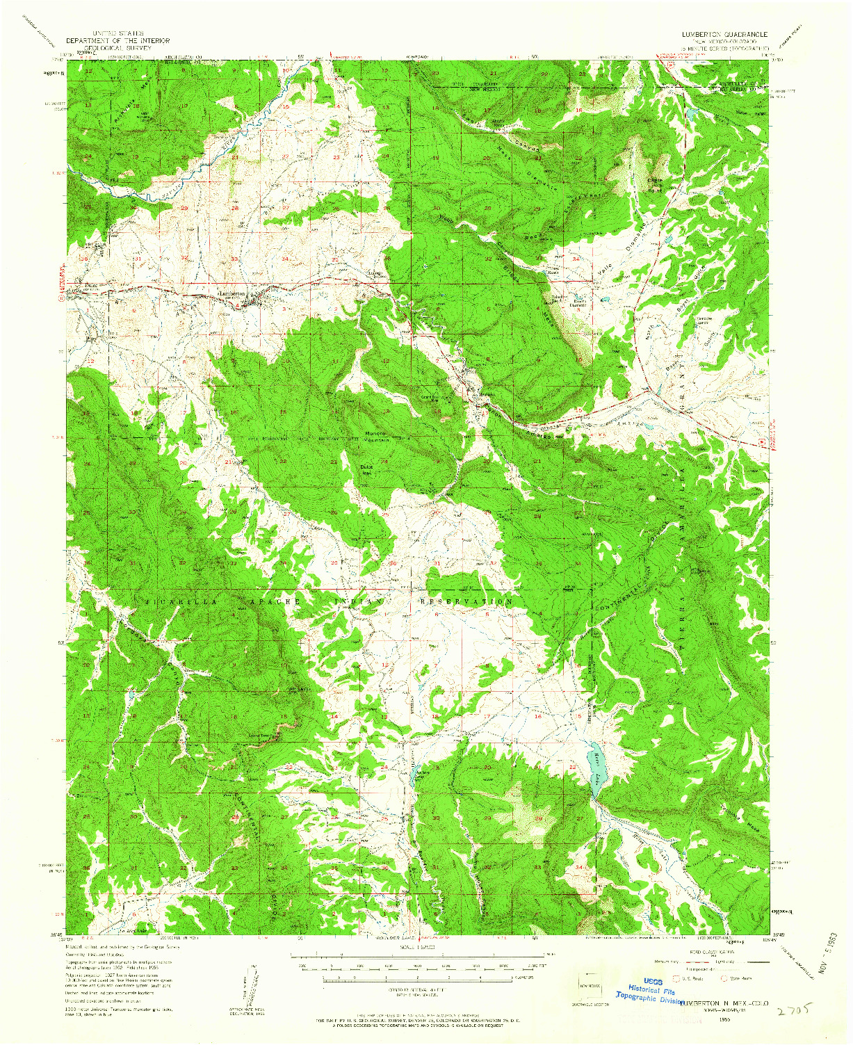 USGS 1:62500-SCALE QUADRANGLE FOR LUMBERTON, NM 1955