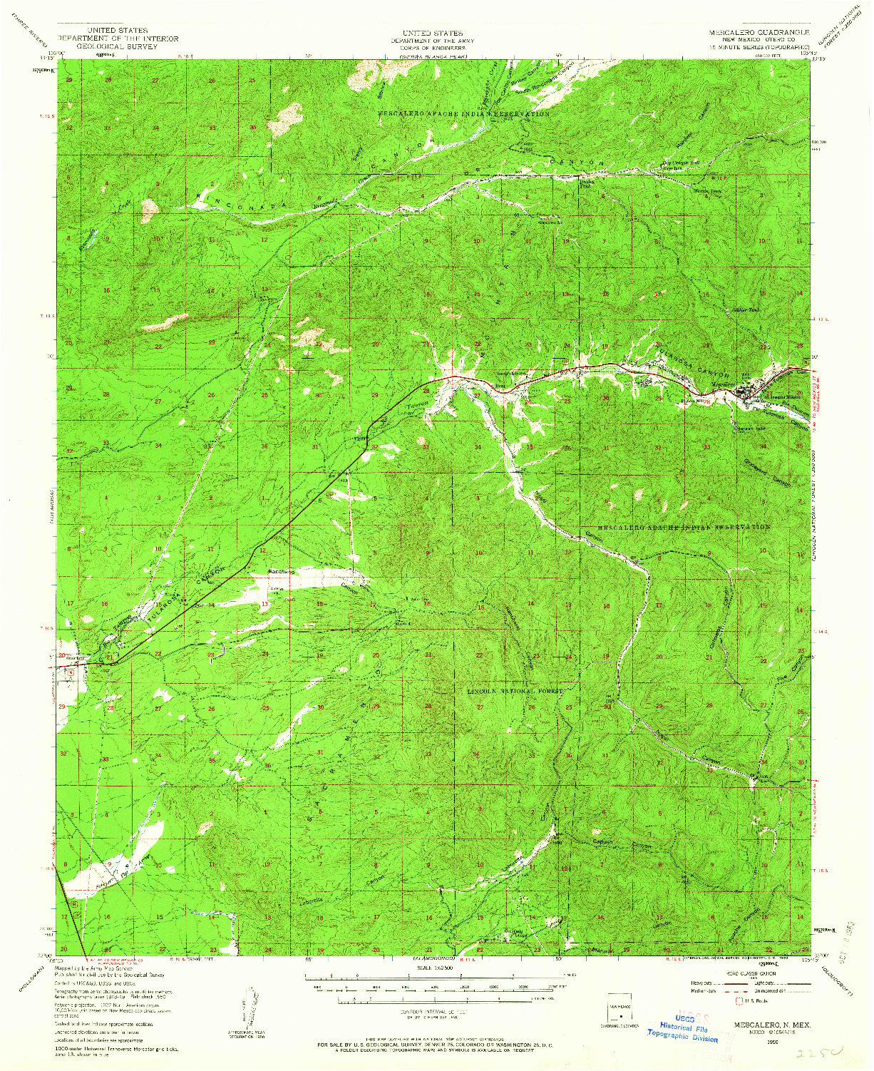 USGS 1:62500-SCALE QUADRANGLE FOR MESCALERO, NM 1950