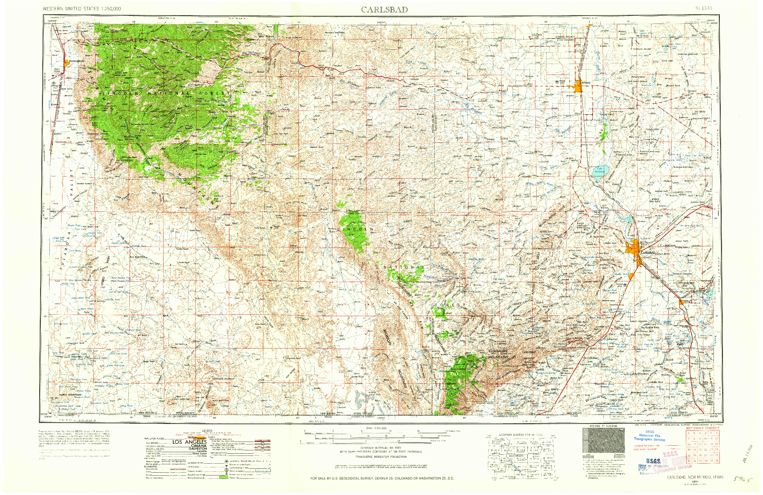 USGS 1:250000-SCALE QUADRANGLE FOR CARLSBAD, NM 1954