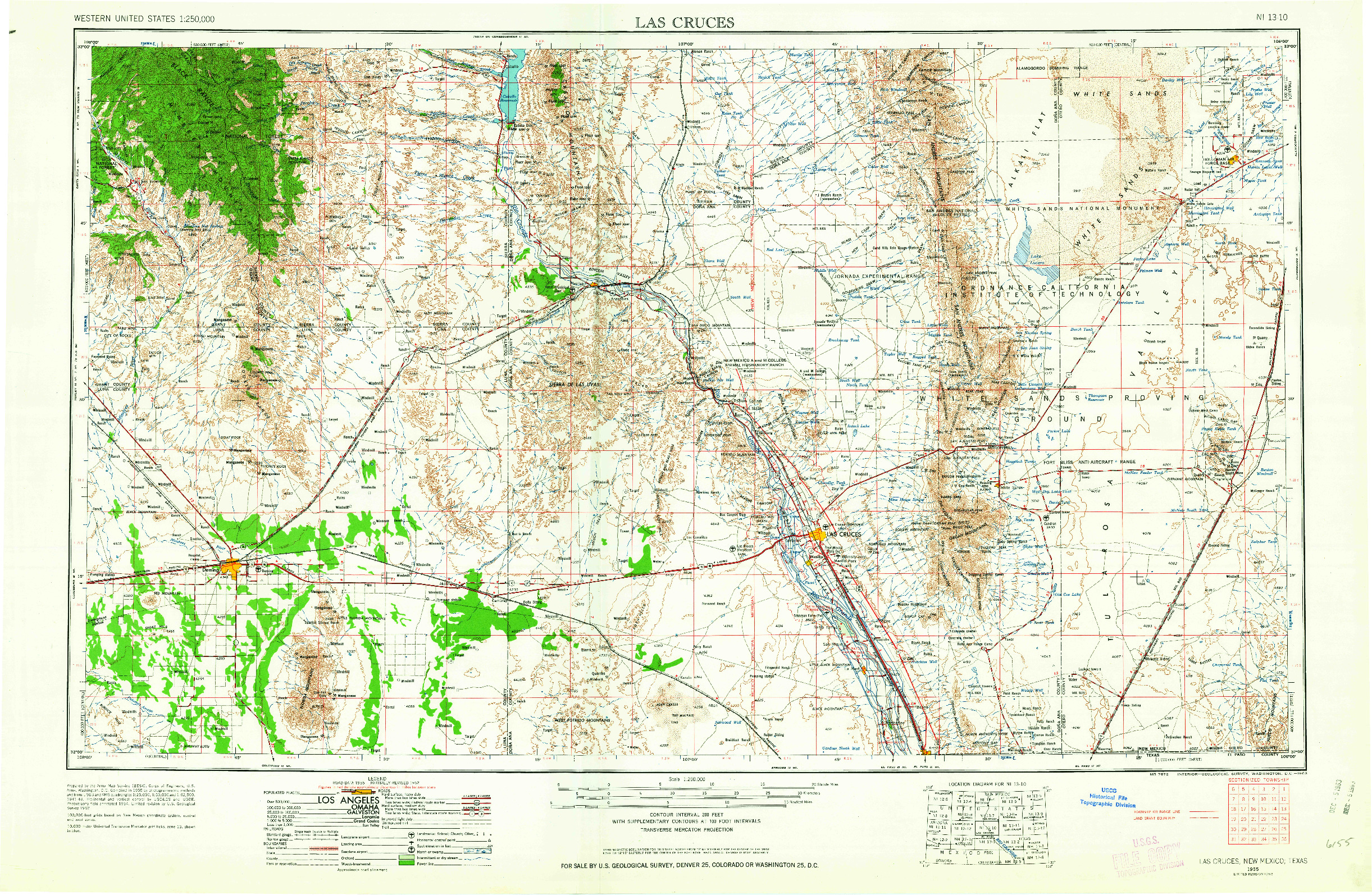USGS 1:250000-SCALE QUADRANGLE FOR LAS CRUCES, NM 1955