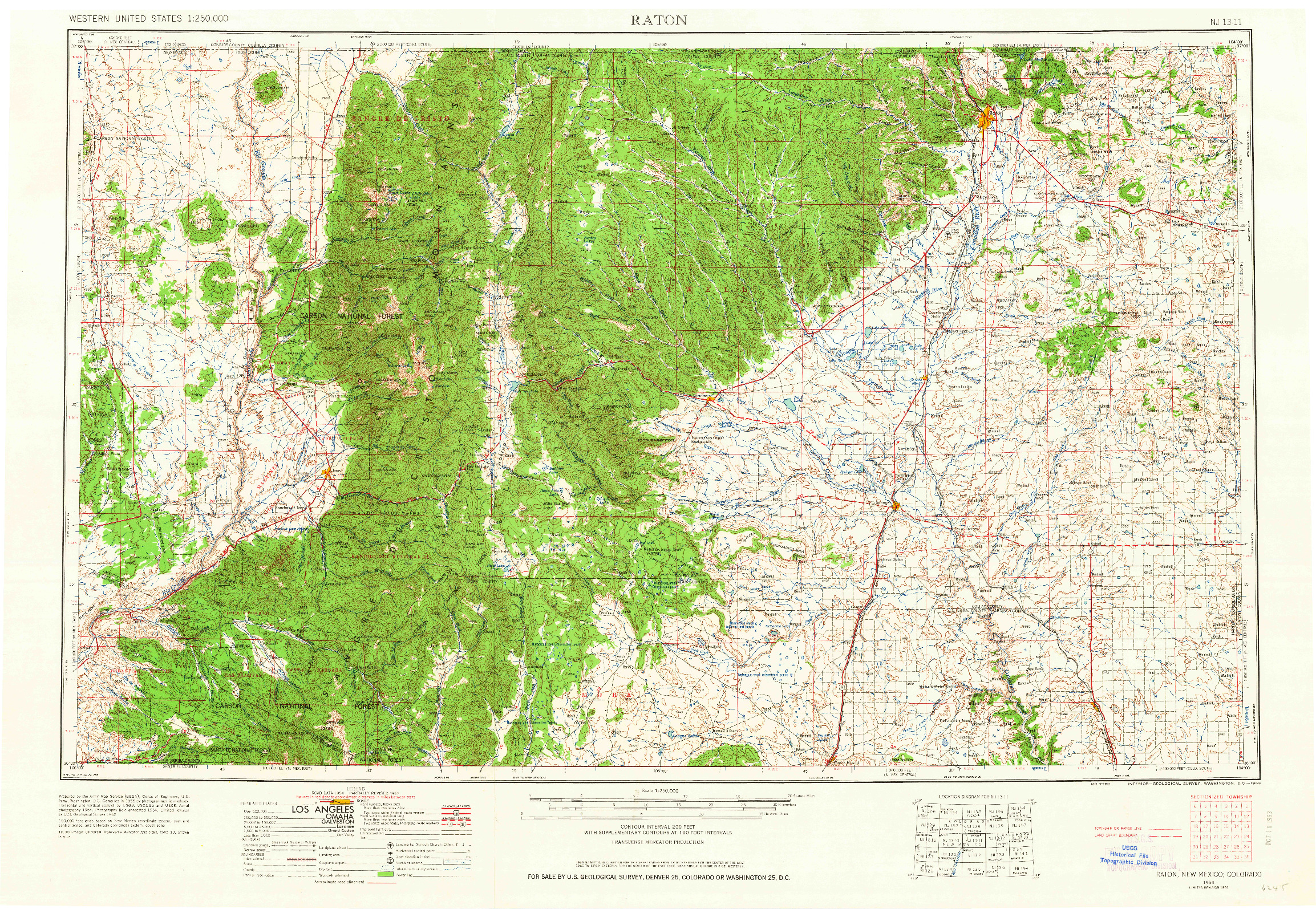USGS 1:250000-SCALE QUADRANGLE FOR RATON, NM 1954