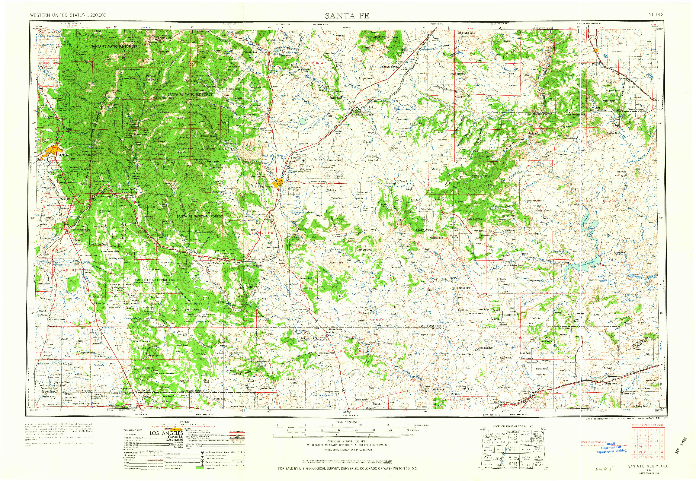 USGS 1:250000-SCALE QUADRANGLE FOR SANTA FE, NM 1954