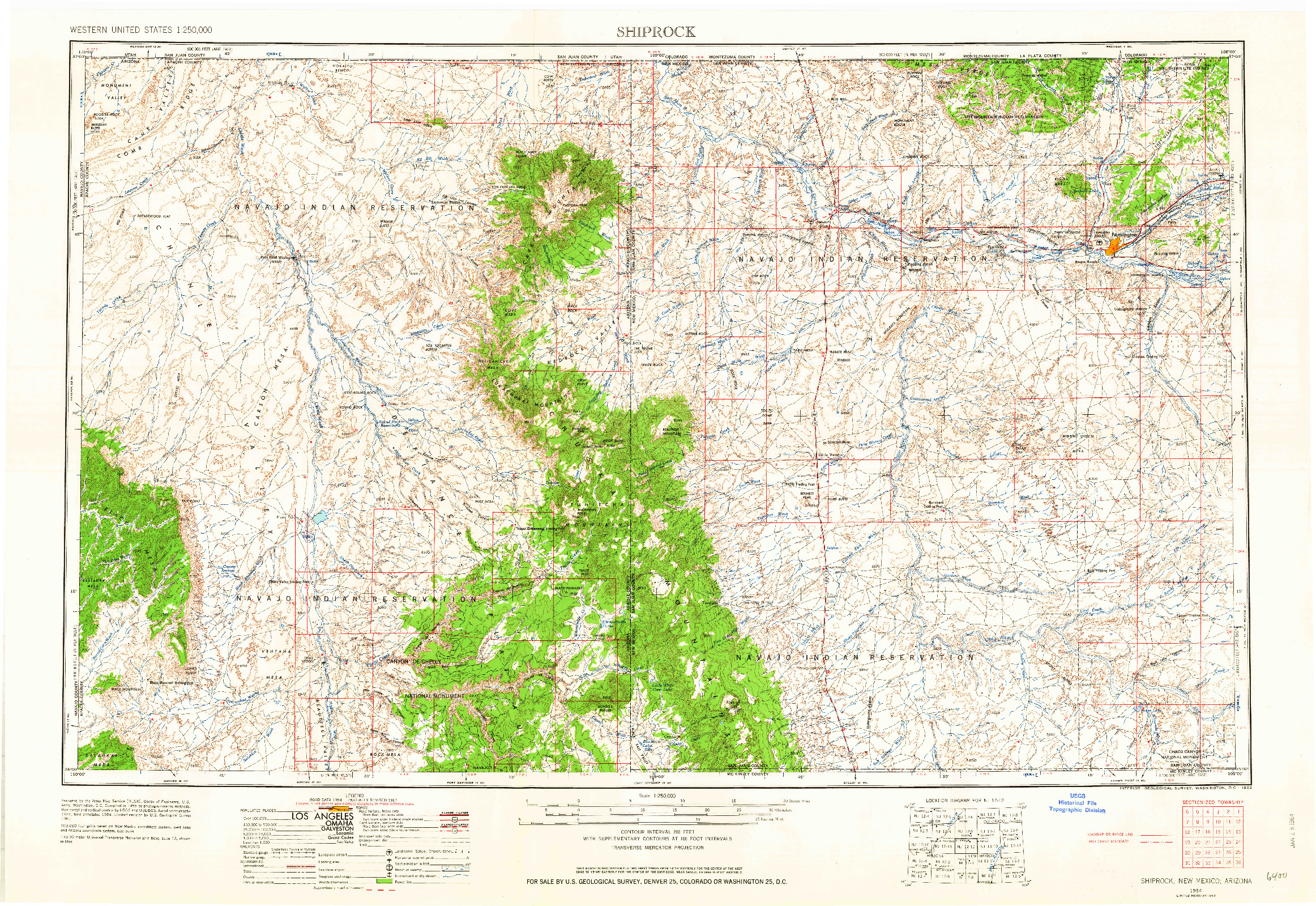 USGS 1:250000-SCALE QUADRANGLE FOR SHIPROCK, NM 1954