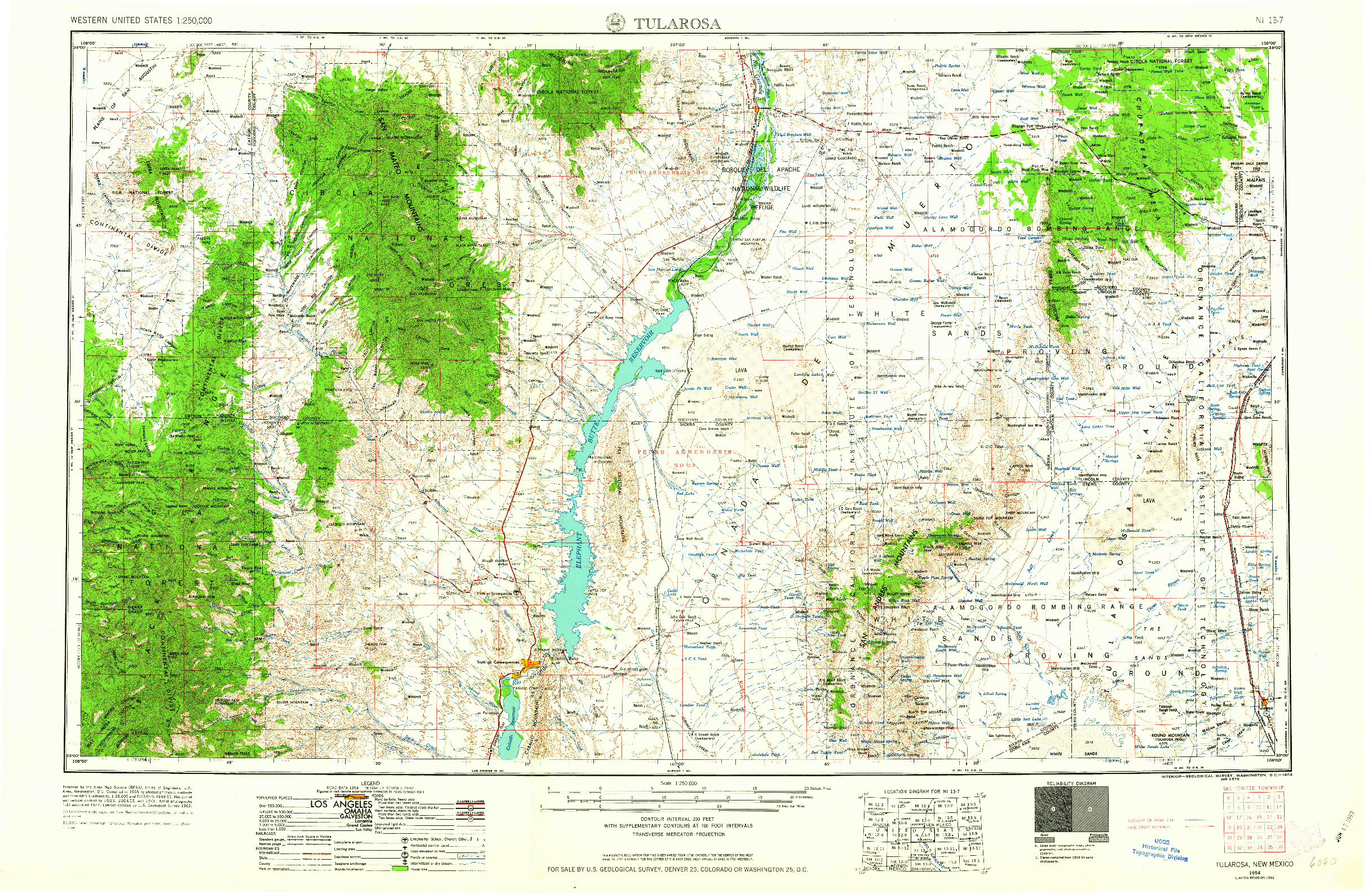 USGS 1:250000-SCALE QUADRANGLE FOR TULAROSA, NM 1954