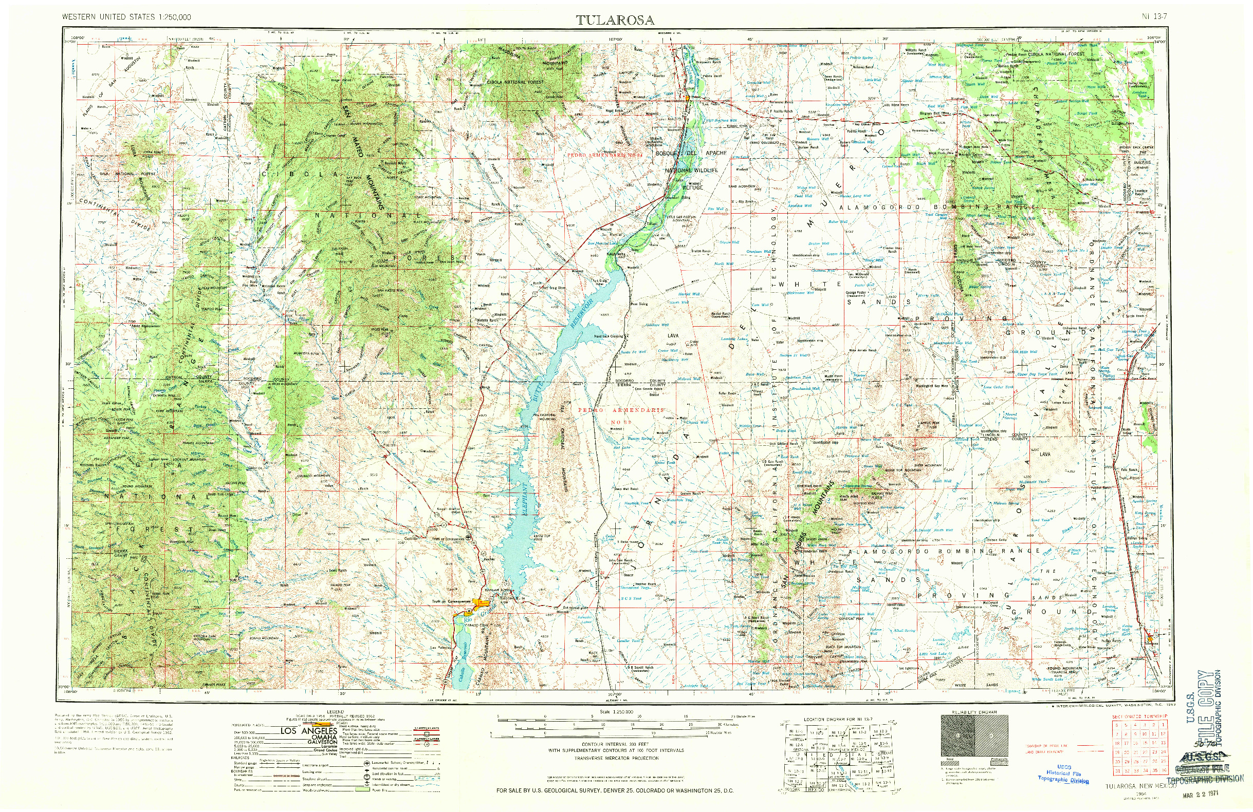 USGS 1:250000-SCALE QUADRANGLE FOR TULAROSA, NM 1954