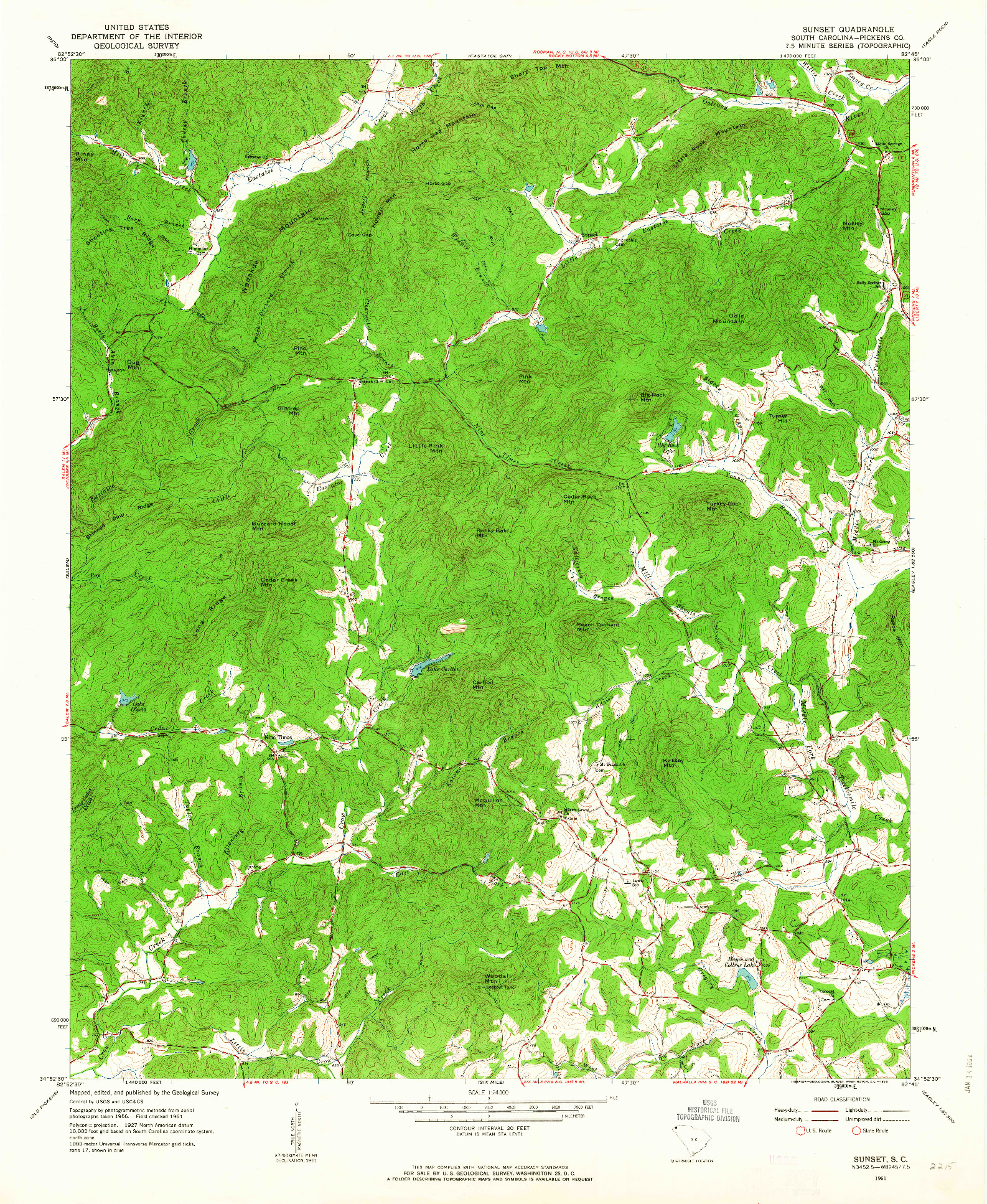 USGS 1:24000-SCALE QUADRANGLE FOR SUNSET, SC 1961