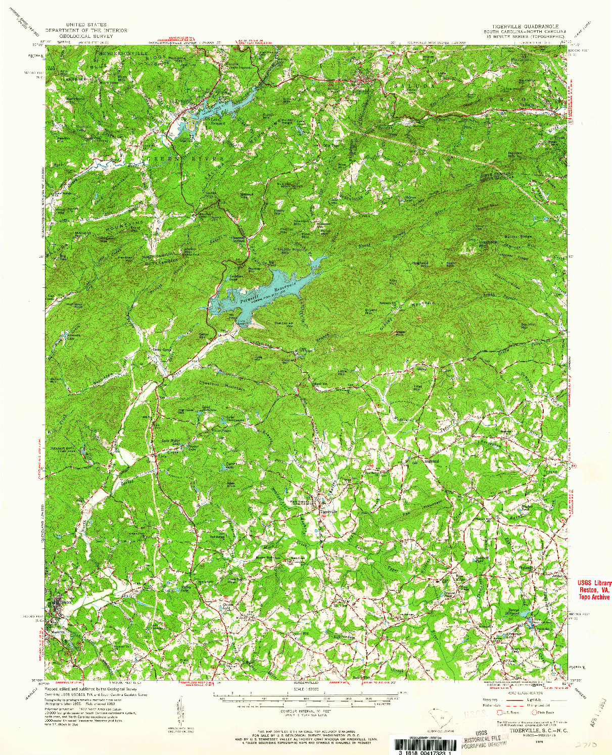 USGS 1:62500-SCALE QUADRANGLE FOR TIGERVILLE, SC 1959