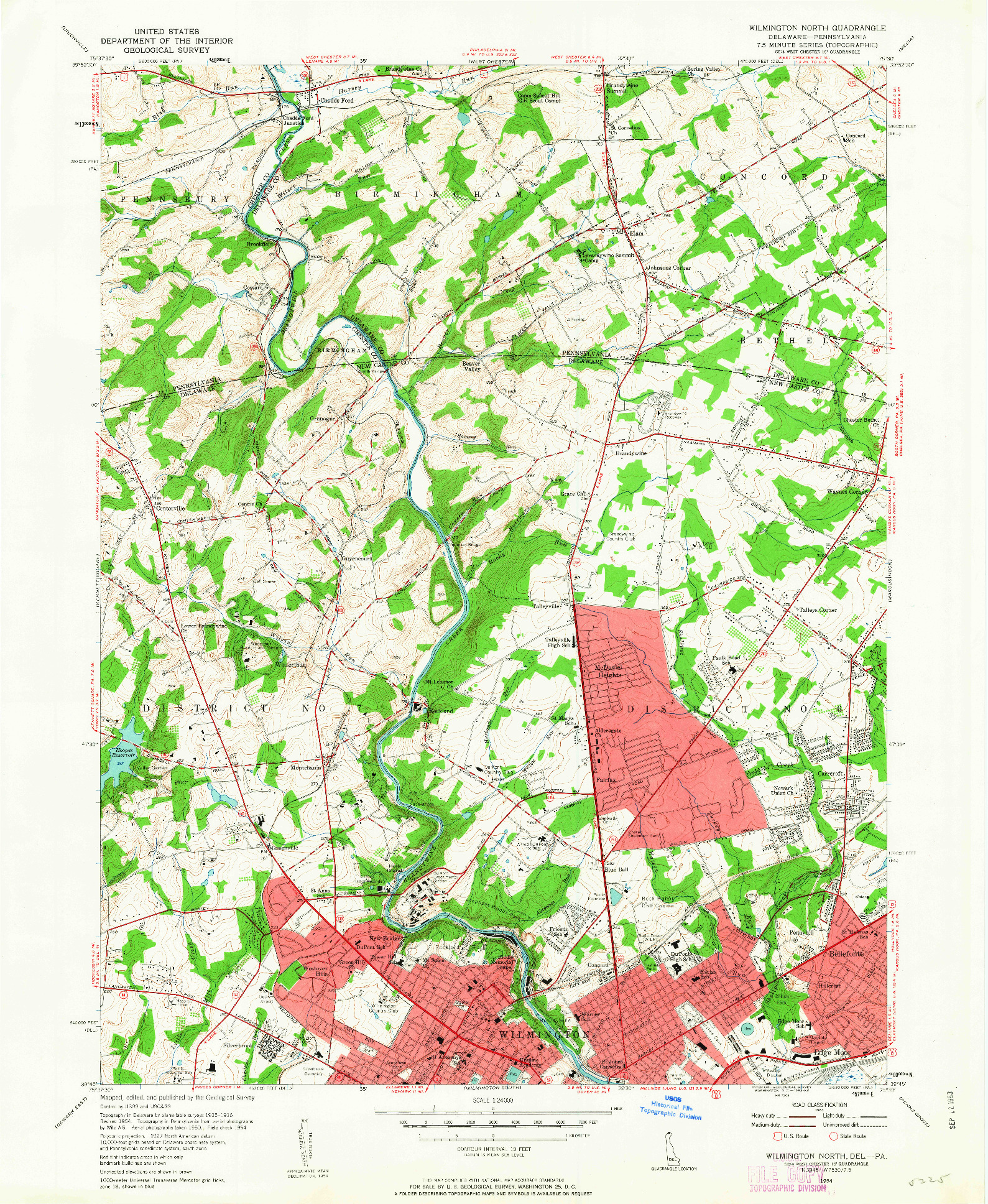 USGS 1:24000-SCALE QUADRANGLE FOR WILMINGTON NORTH, DE 1954