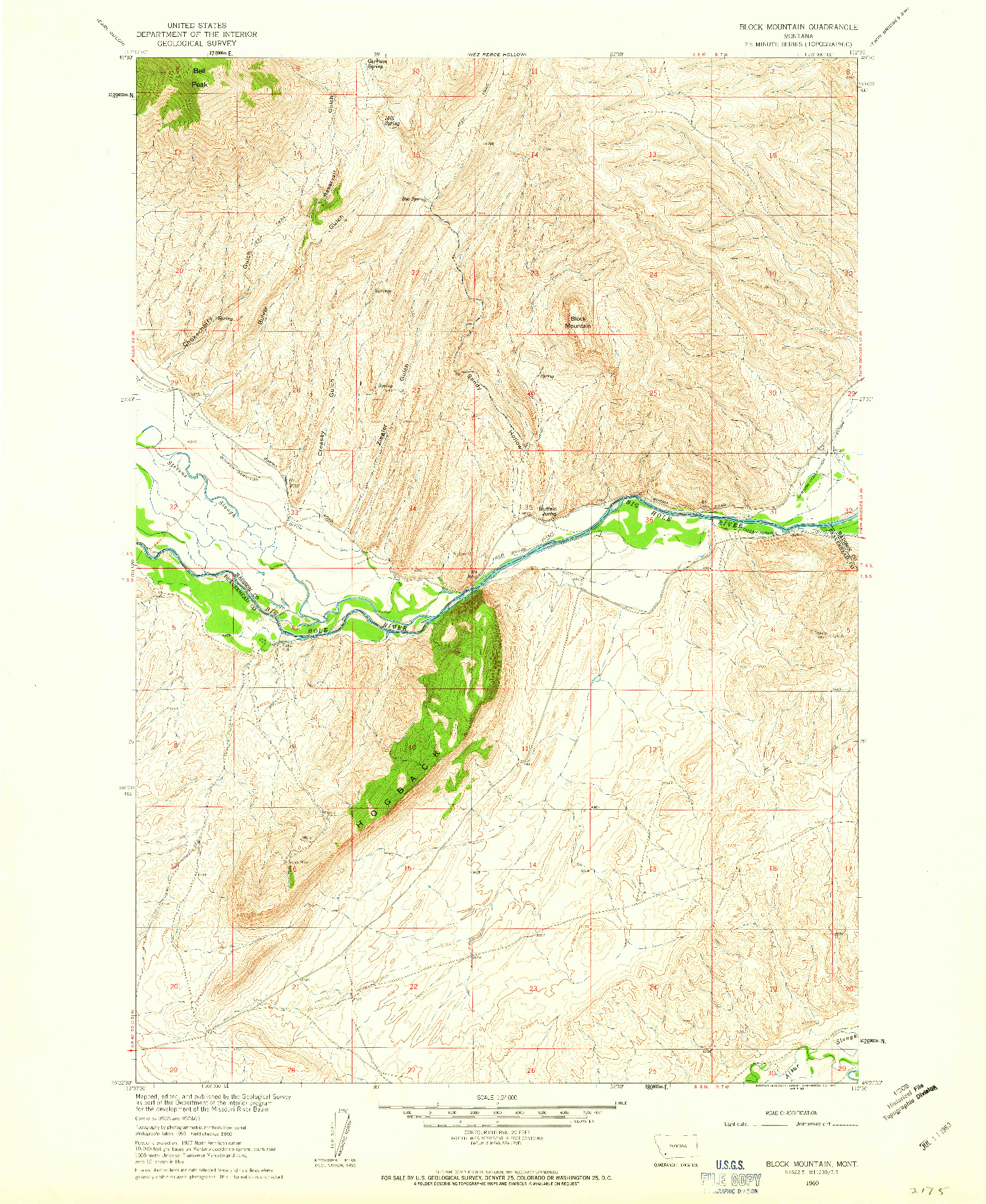 USGS 1:24000-SCALE QUADRANGLE FOR BLOCK MOUNTAIN, MT 1960