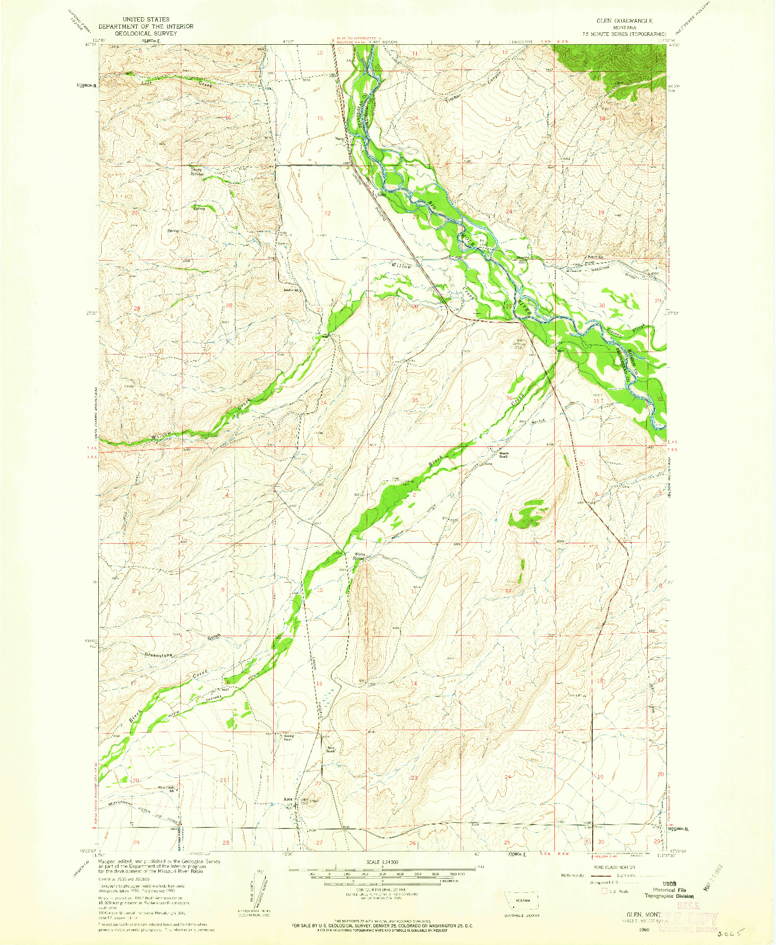 USGS 1:24000-SCALE QUADRANGLE FOR GLEN, MT 1960