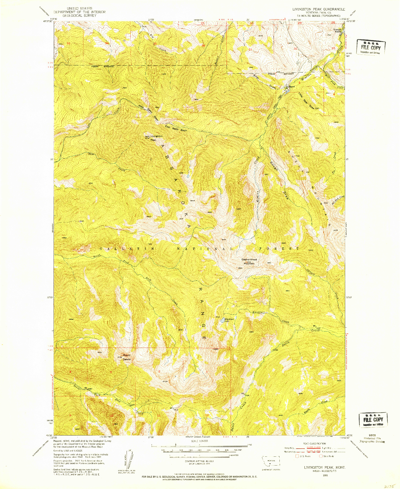 USGS 1:24000-SCALE QUADRANGLE FOR LIVINGSTON PEAK, MT 1951