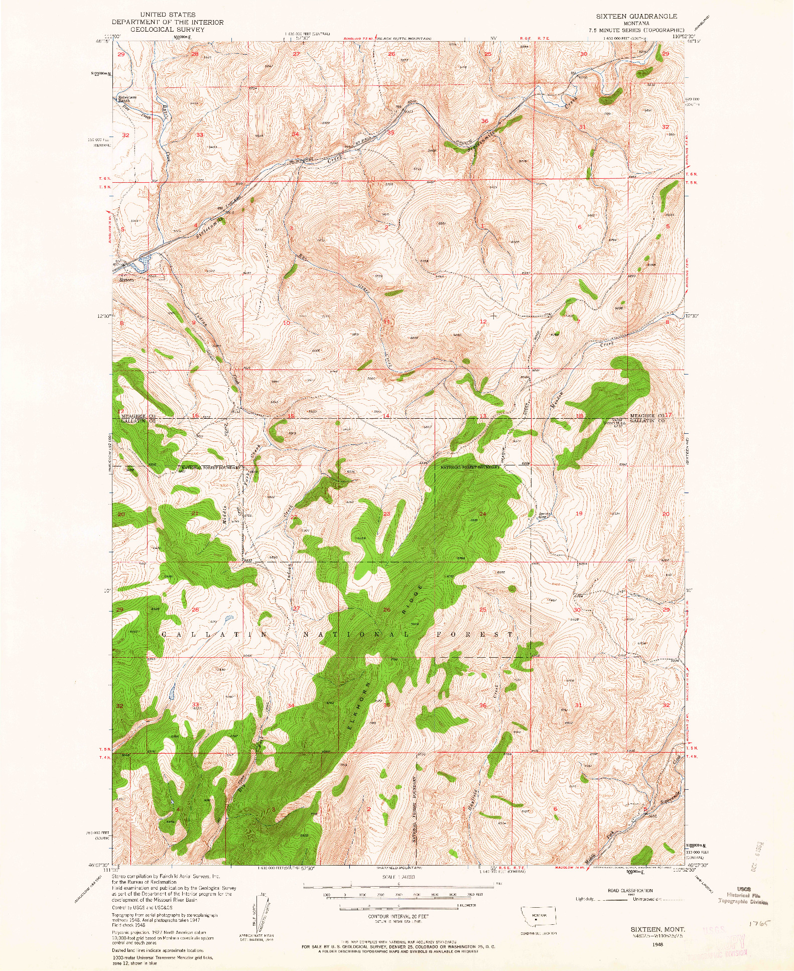 USGS 1:24000-SCALE QUADRANGLE FOR SIXTEEN, MT 1948