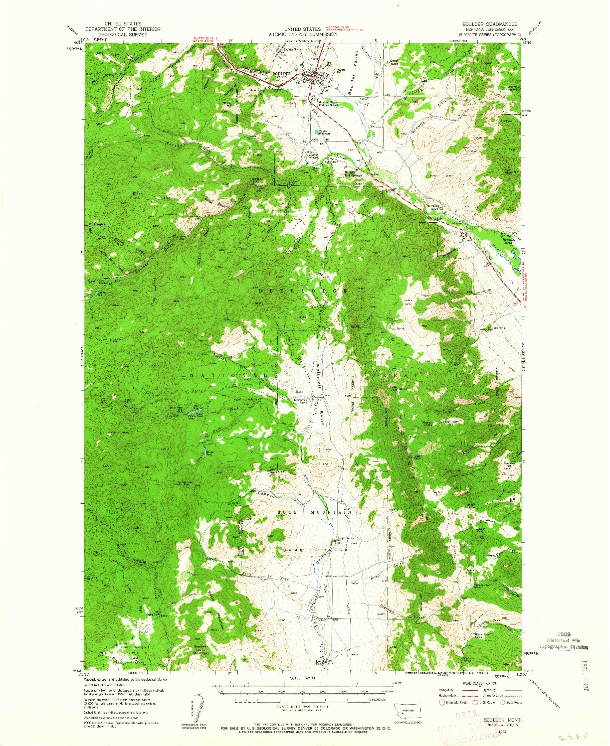 USGS 1:62500-SCALE QUADRANGLE FOR BOULDER, MT 1954