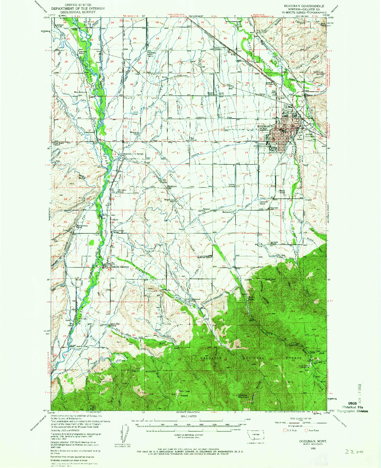 USGS 1:62500-SCALE QUADRANGLE FOR BOZEMAN, MT 1953