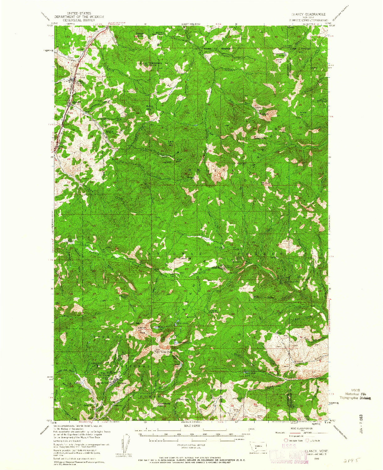 USGS 1:62500-SCALE QUADRANGLE FOR CLANCY, MT 1950