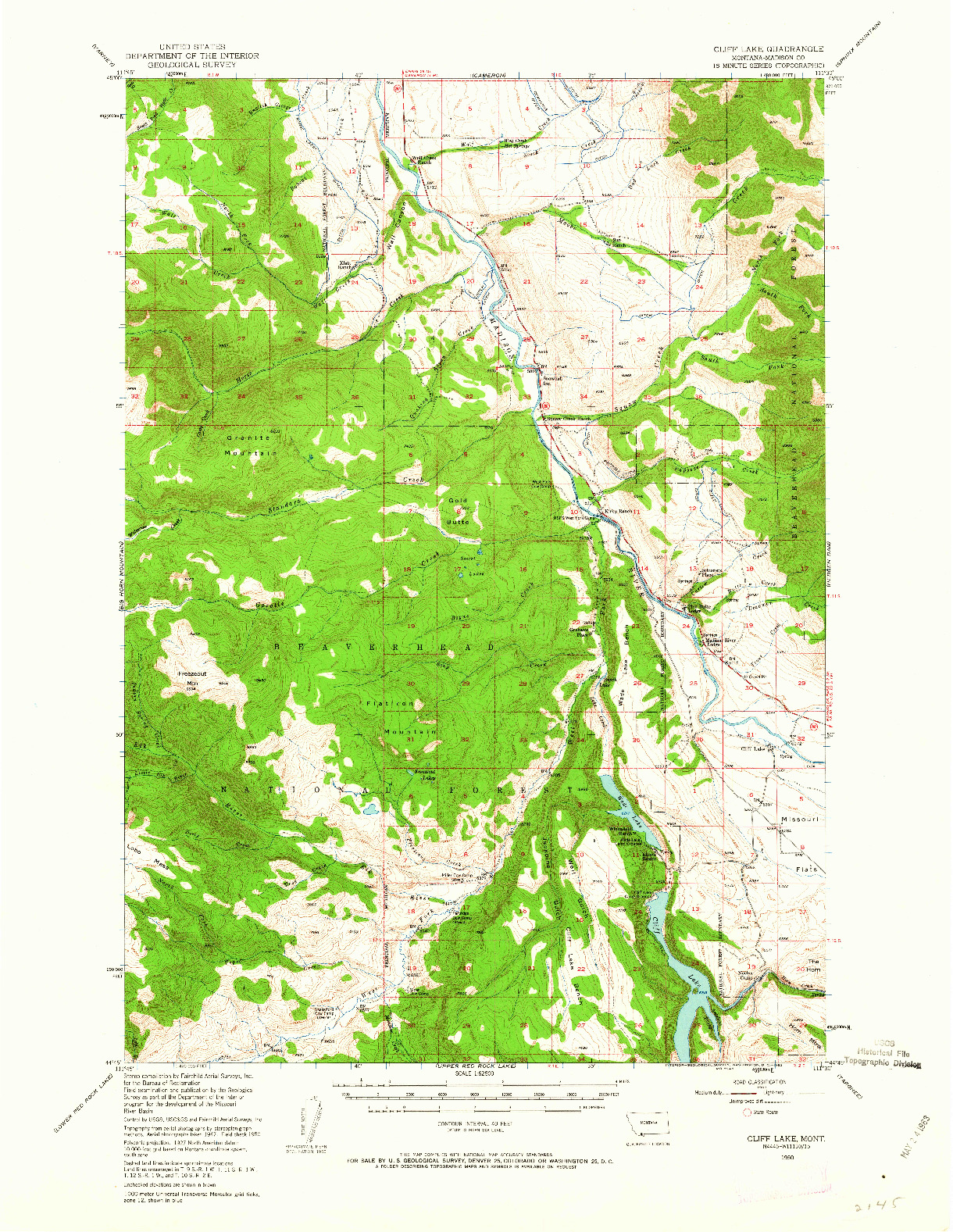 USGS 1:62500-SCALE QUADRANGLE FOR CLIFF LAKE, MT 1950