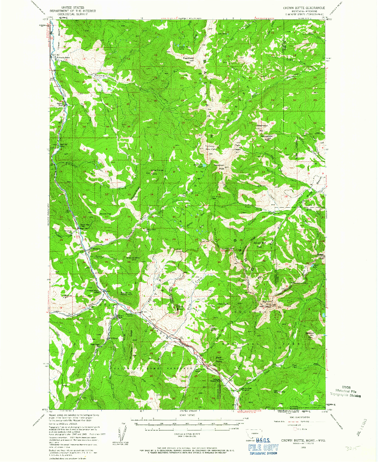 USGS 1:62500-SCALE QUADRANGLE FOR CROWN BUTTE, MT 1955