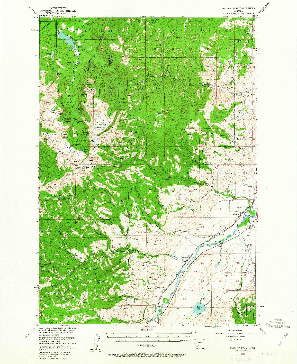 USGS 1:62500-SCALE QUADRANGLE FOR FRIDLEY PEAK, MT 1955