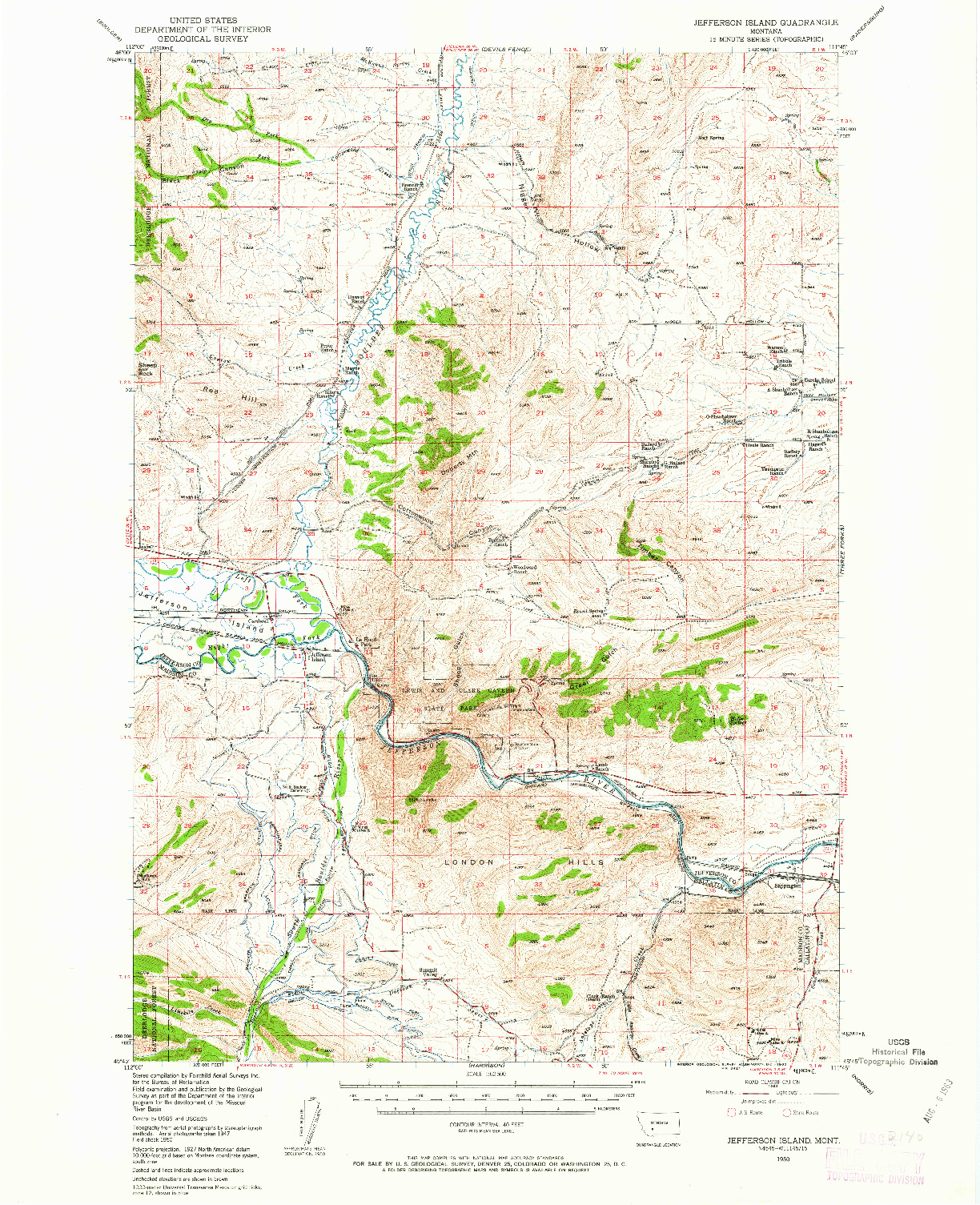 USGS 1:62500-SCALE QUADRANGLE FOR JEFFERSON ISLAND, MT 1950