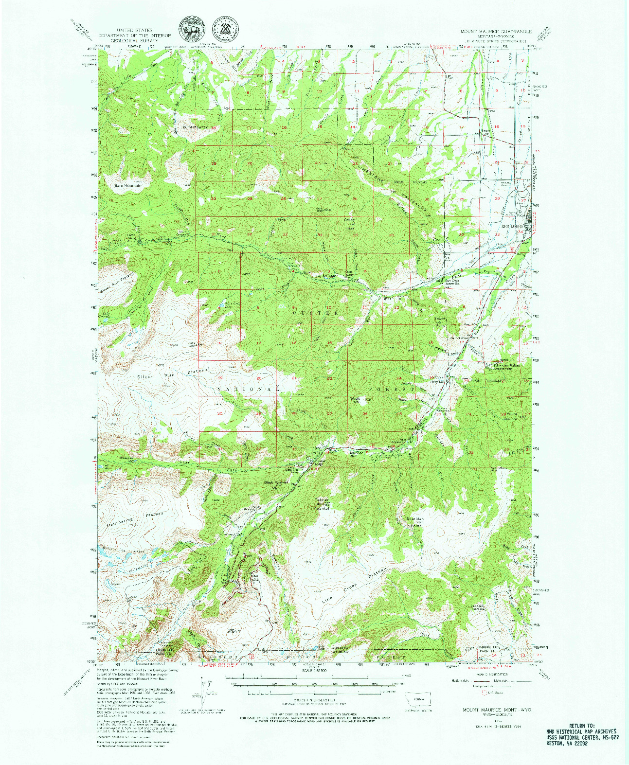 USGS 1:62500-SCALE QUADRANGLE FOR MOUNT MAURICE, MT 1956