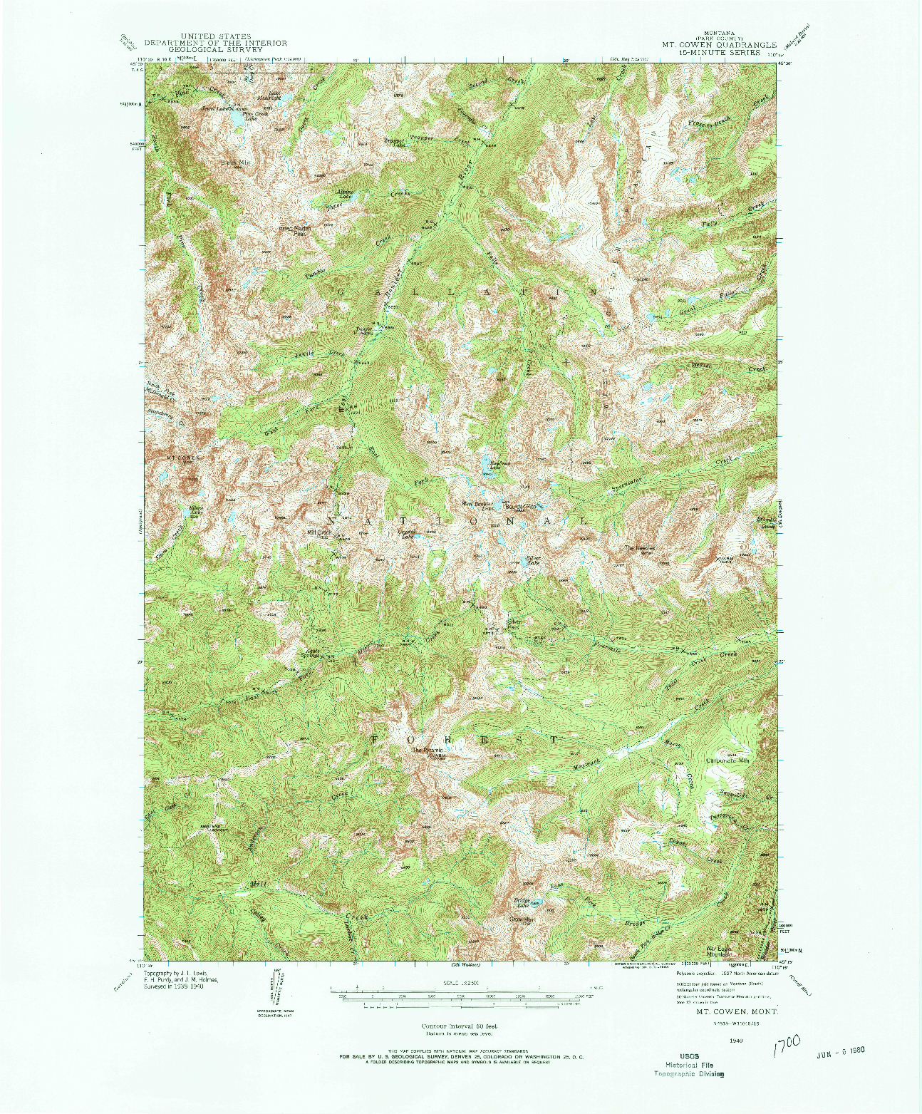 USGS 1:62500-SCALE QUADRANGLE FOR MT COWEN, MT 1940
