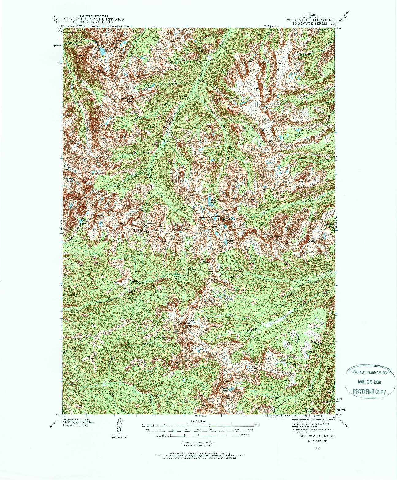 USGS 1:62500-SCALE QUADRANGLE FOR MT COWEN, MT 1940