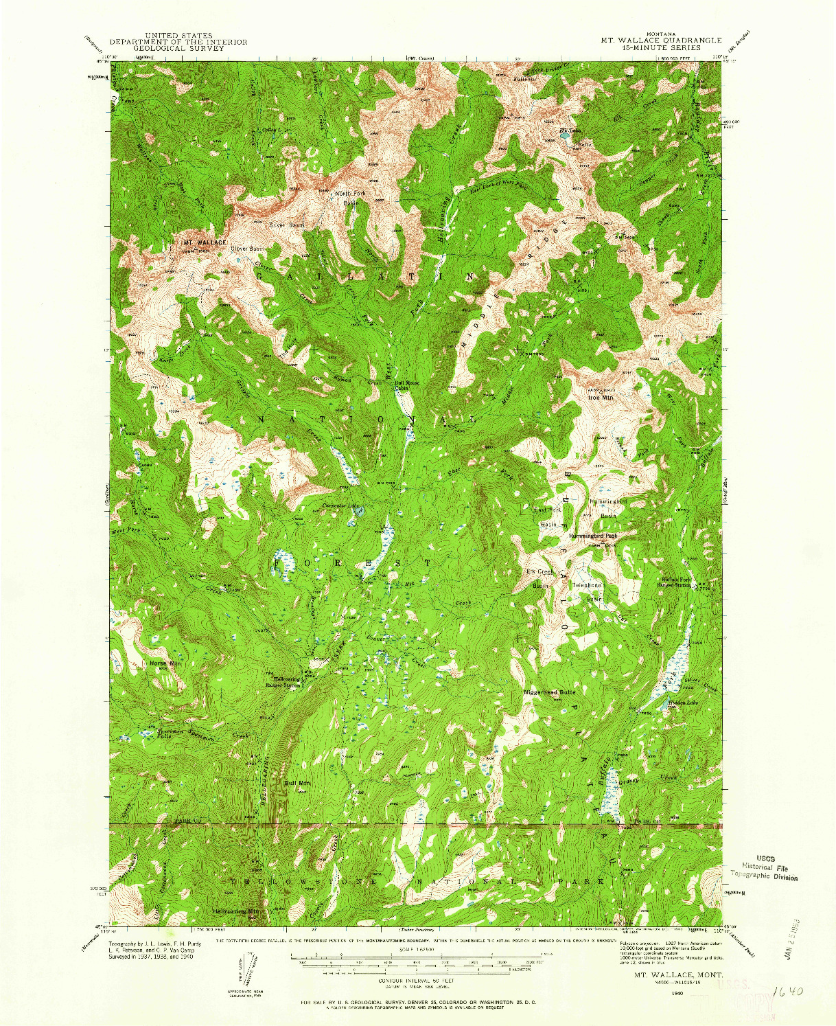 USGS 1:62500-SCALE QUADRANGLE FOR MT WALLACE, MT 1940