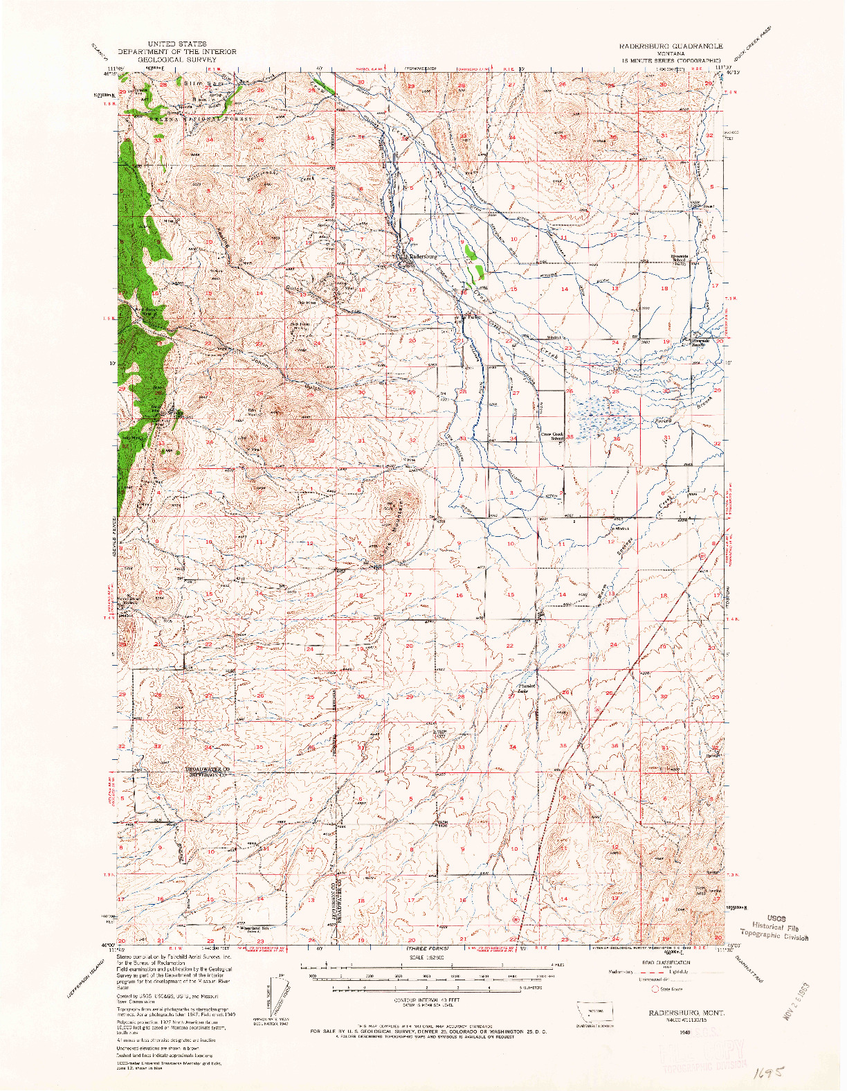 USGS 1:62500-SCALE QUADRANGLE FOR RADERSBURG, MT 1949