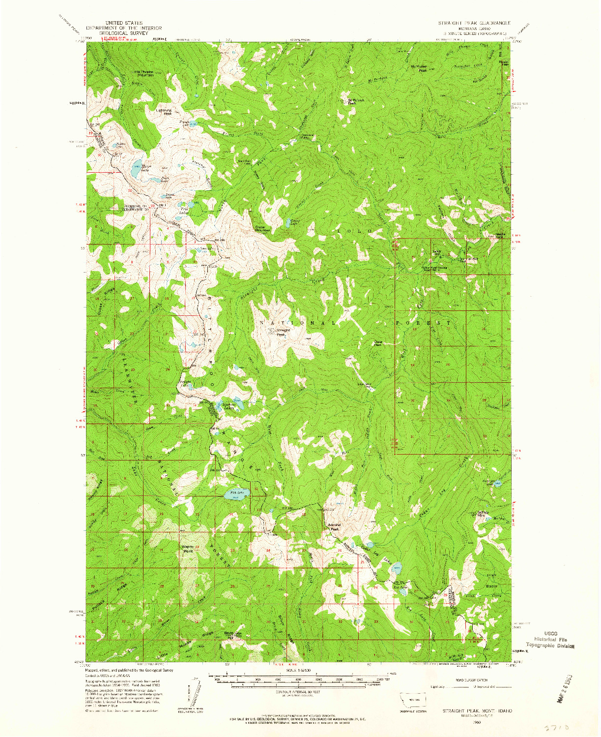 USGS 1:62500-SCALE QUADRANGLE FOR STRAIGHT PEAK, MT 1960