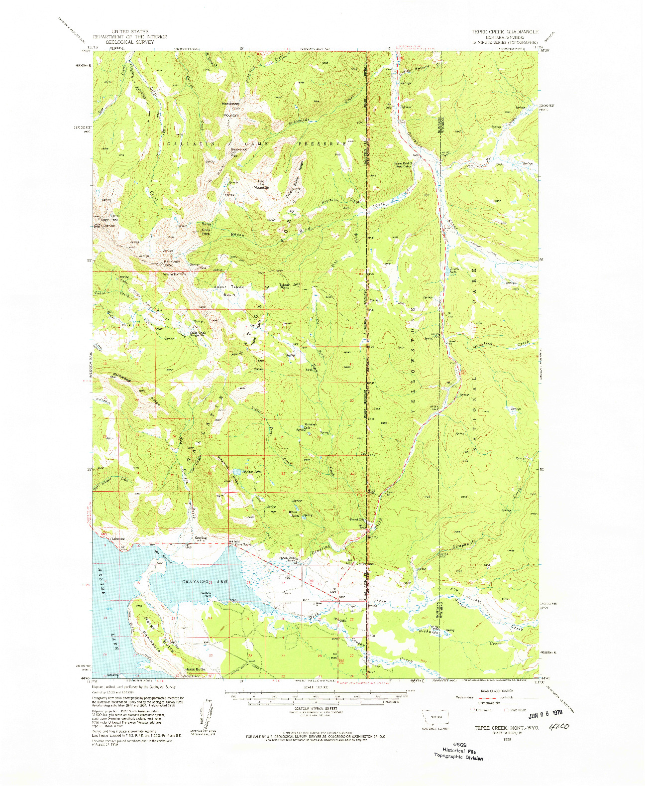 USGS 1:62500-SCALE QUADRANGLE FOR TEPEE CREEK, MT 1958
