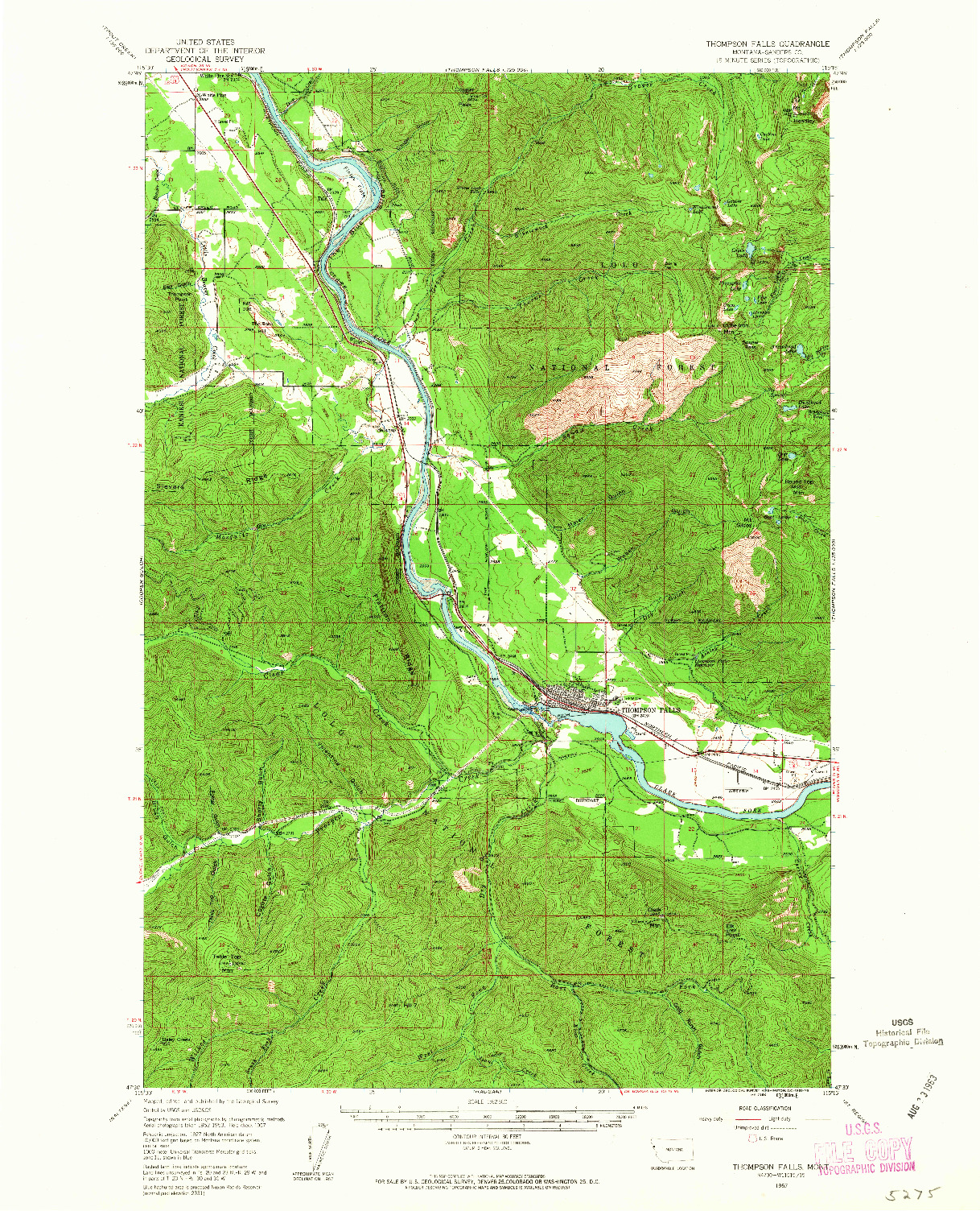 USGS 1:62500-SCALE QUADRANGLE FOR THOMPSON FALLS, MT 1957
