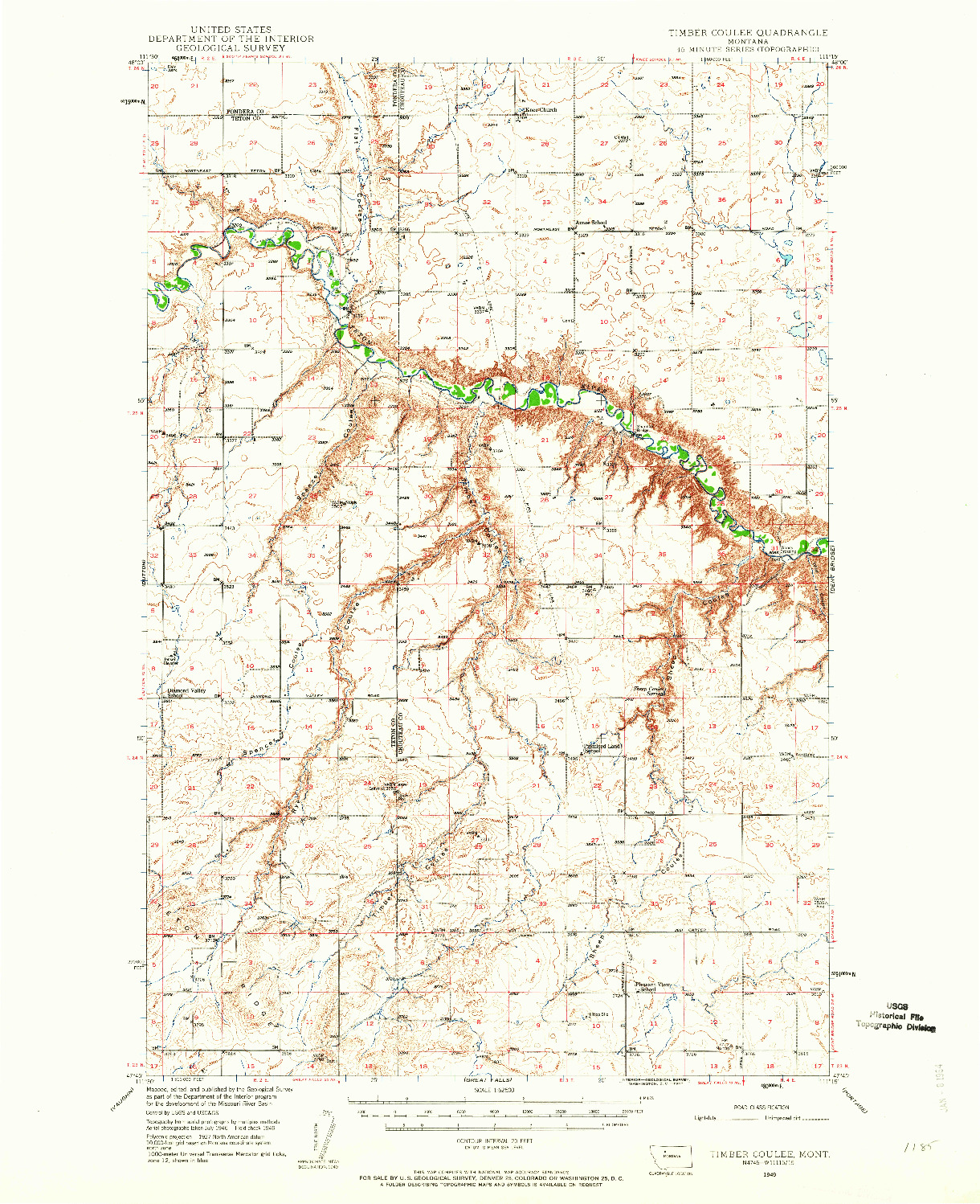 USGS 1:62500-SCALE QUADRANGLE FOR TIMBER COULEE, MT 1949