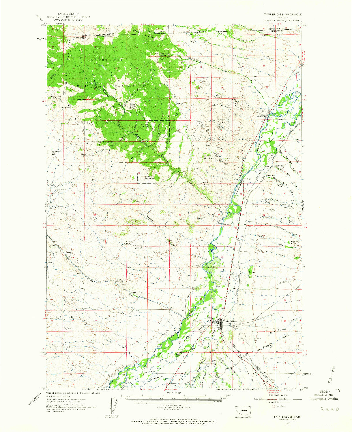 USGS 1:62500-SCALE QUADRANGLE FOR TWIN BRIDGES, MT 1960