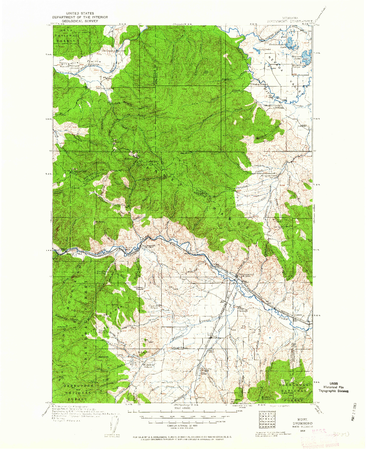 USGS 1:125000-SCALE QUADRANGLE FOR DRUMMOND, MT 1919