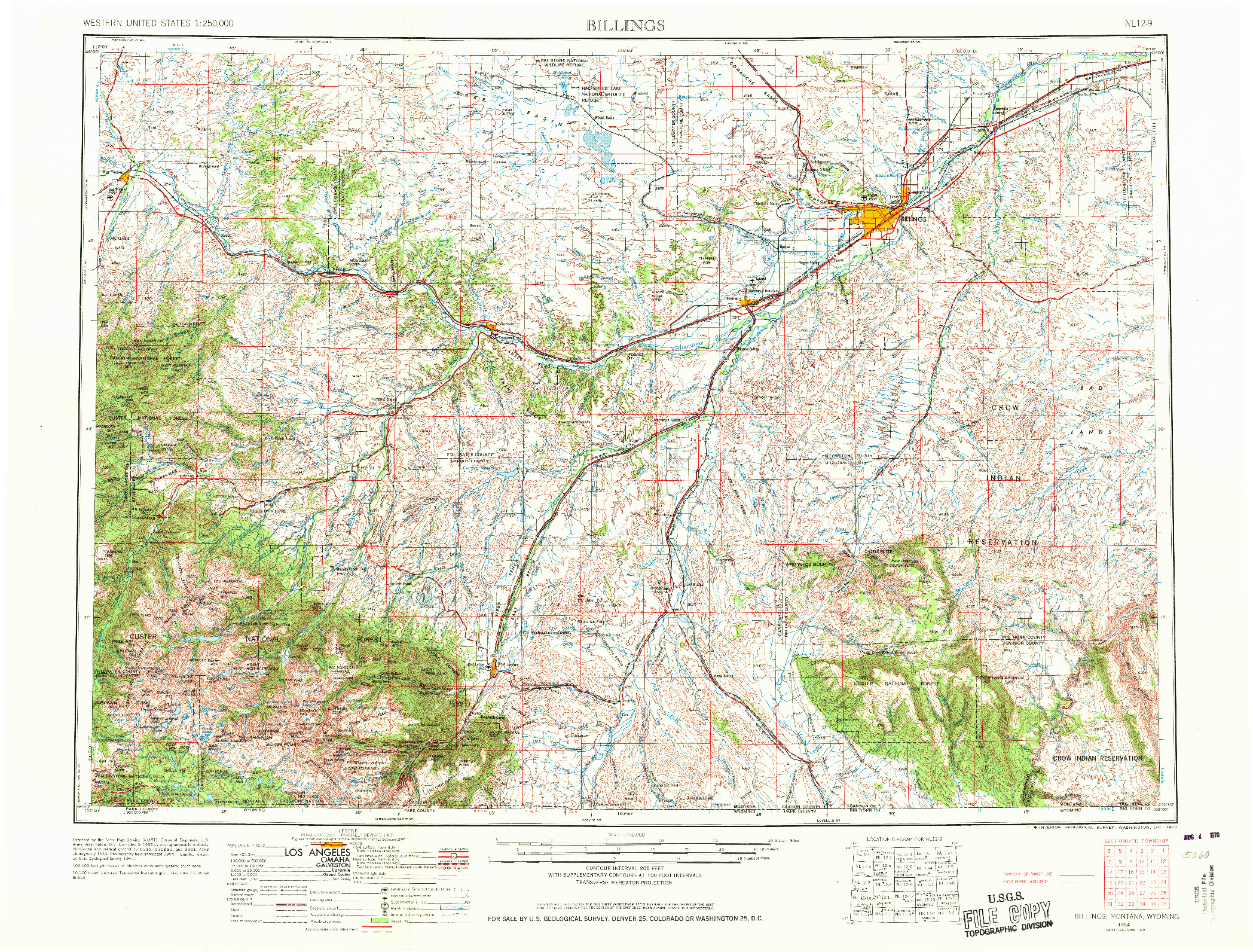 USGS 1:250000-SCALE QUADRANGLE FOR BILLINGS, MT 1954