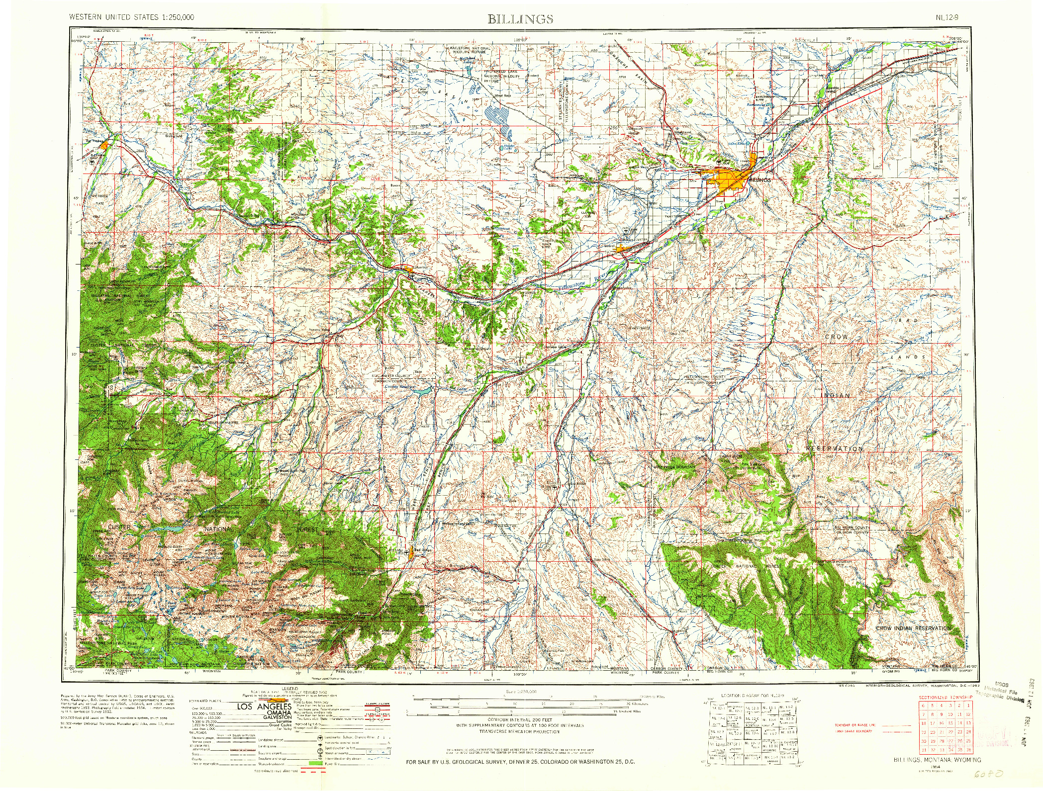 USGS 1:250000-SCALE QUADRANGLE FOR BILLINGS, MT 1954