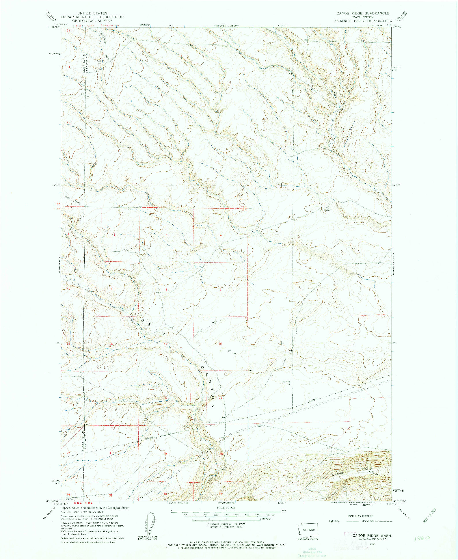 USGS 1:24000-SCALE QUADRANGLE FOR CANOE RIDGE, WA 1962