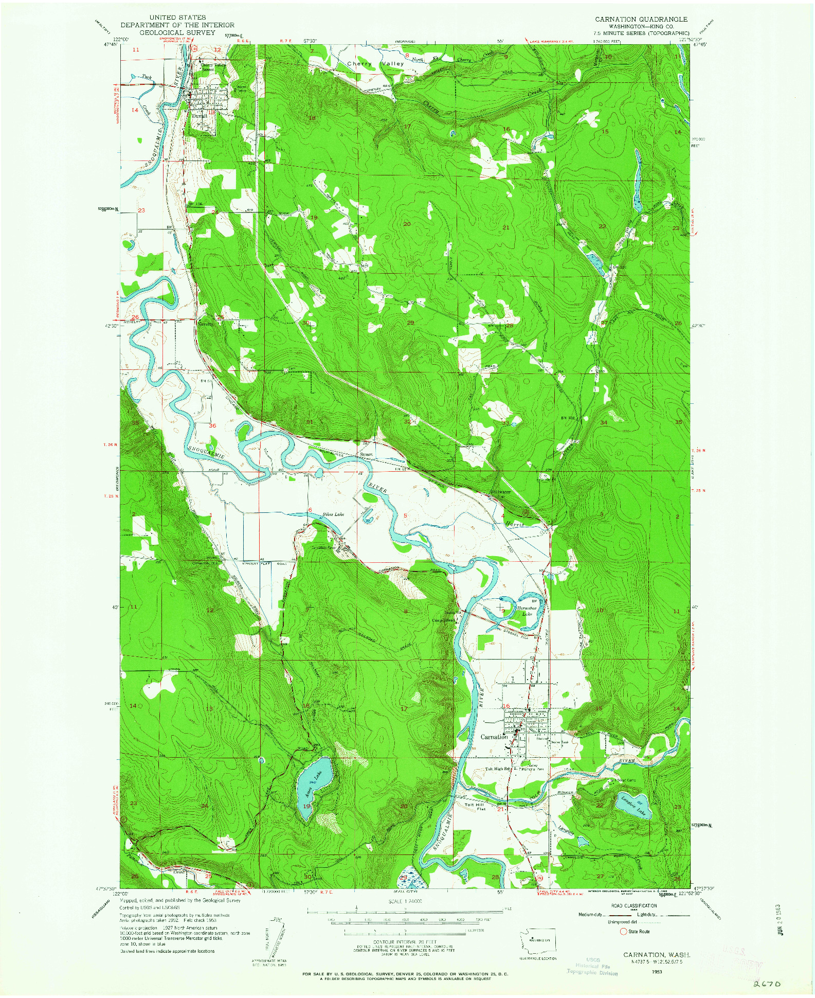 USGS 1:24000-SCALE QUADRANGLE FOR CARNATION, WA 1953