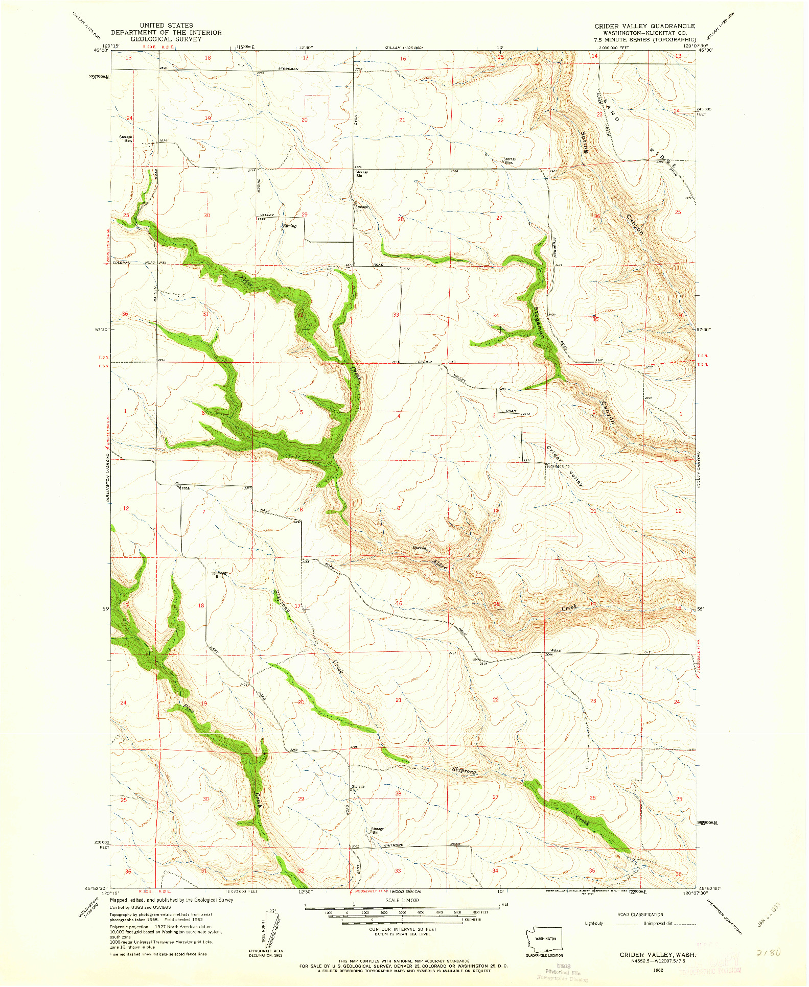 USGS 1:24000-SCALE QUADRANGLE FOR CRIDER VALLEY, WA 1962