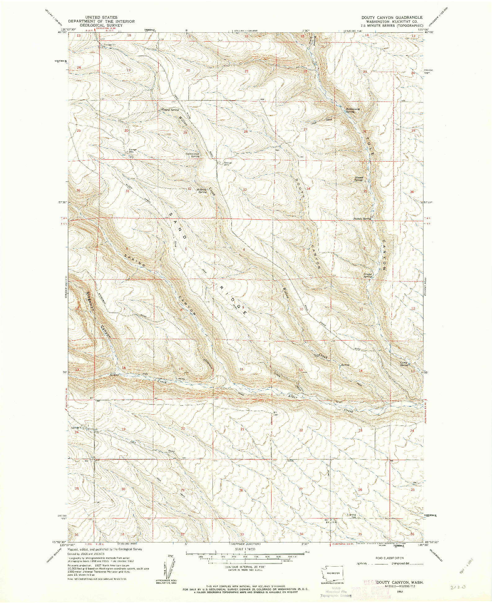 USGS 1:24000-SCALE QUADRANGLE FOR DOUTY CANYON, WA 1962
