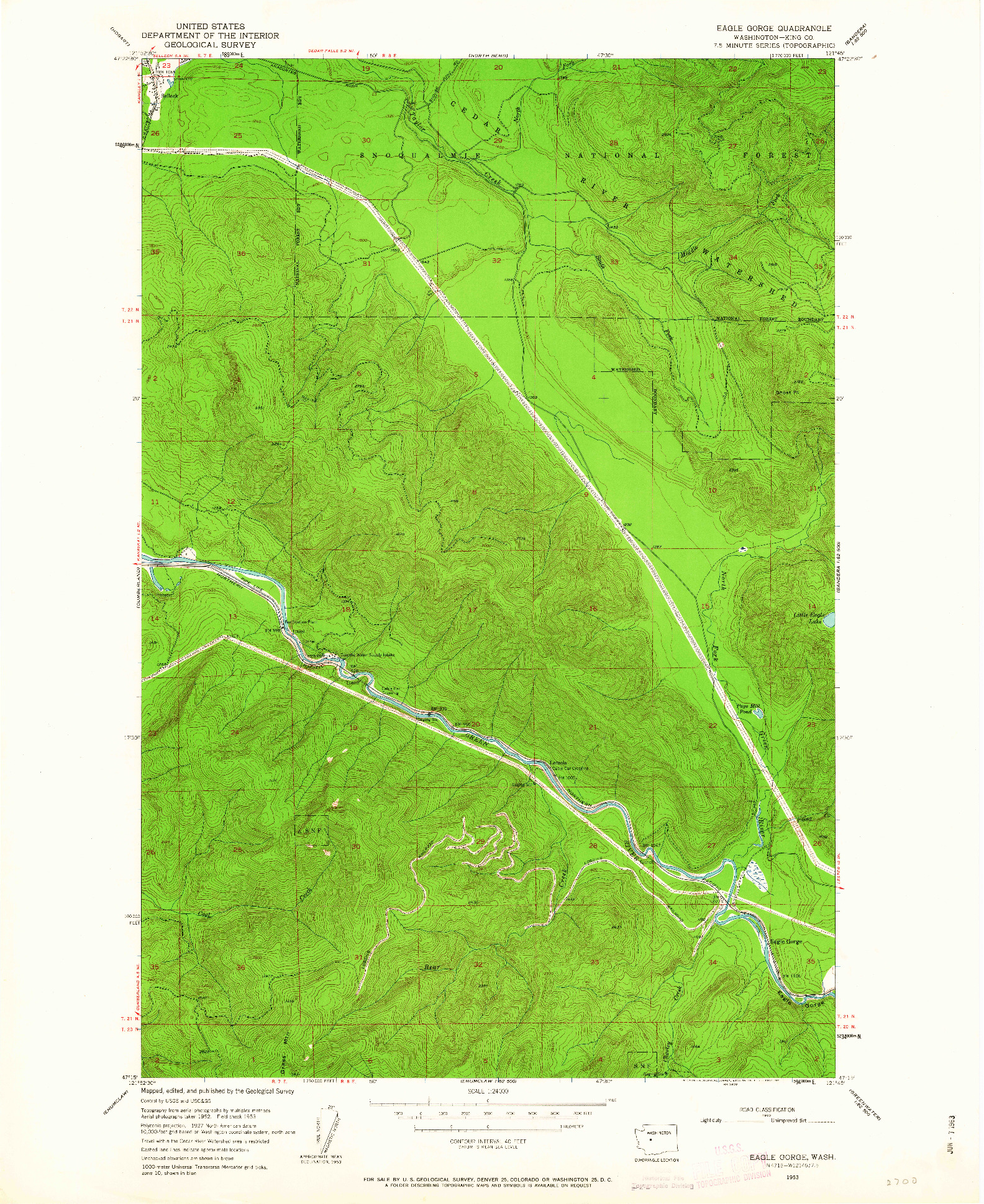 USGS 1:24000-SCALE QUADRANGLE FOR EAGLE GORGE, WA 1953