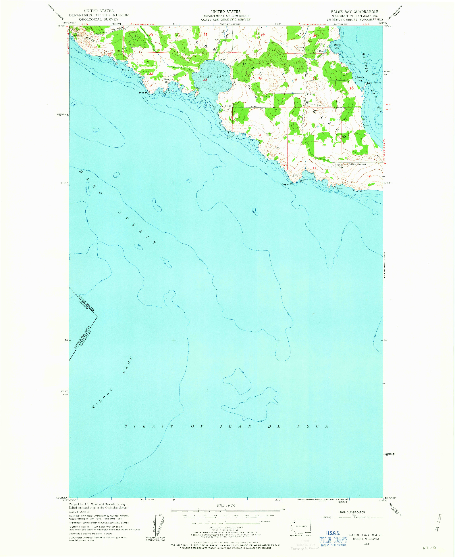 USGS 1:24000-SCALE QUADRANGLE FOR FALSE BAY, WA 1954
