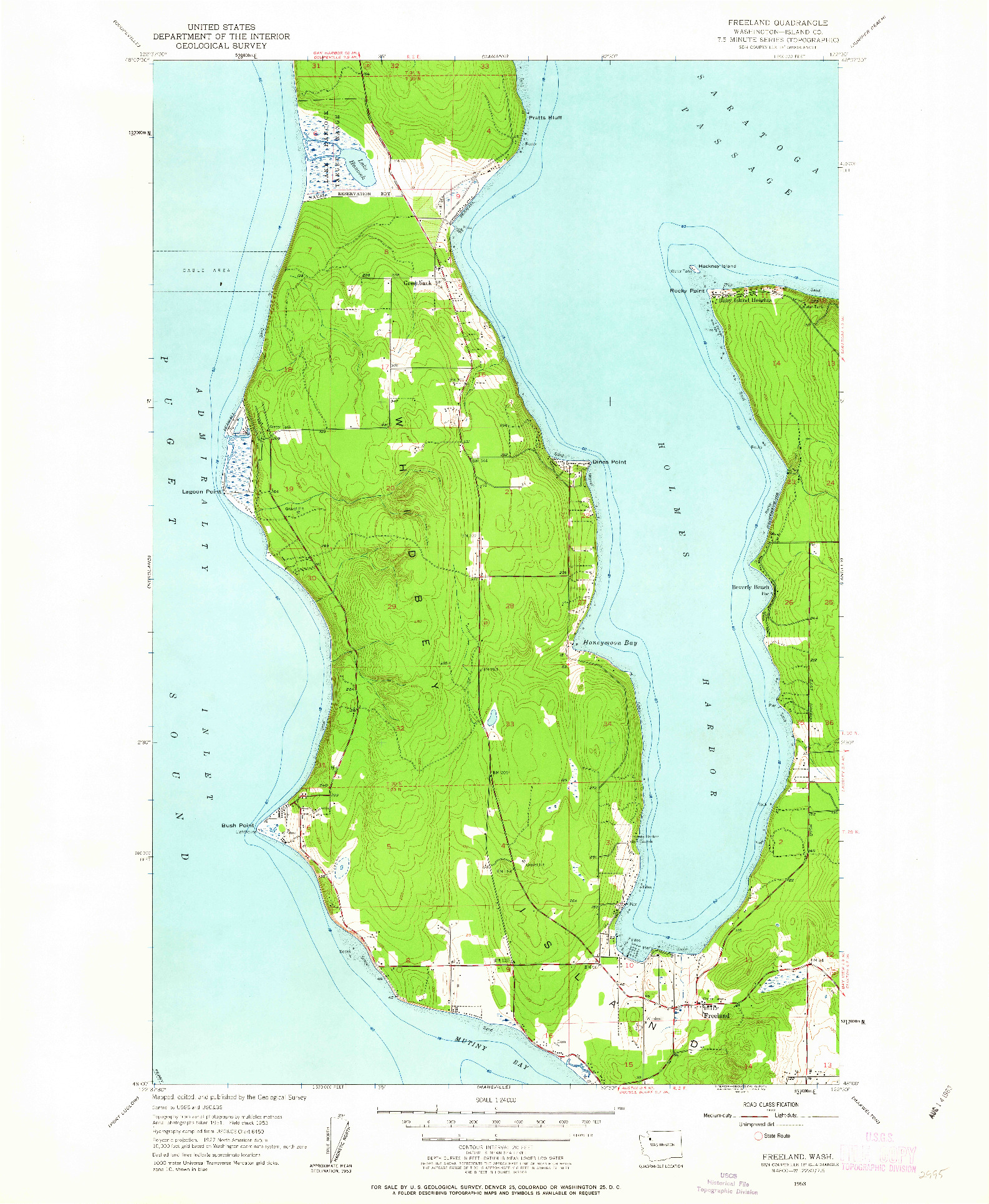 USGS 1:24000-SCALE QUADRANGLE FOR FREELAND, WA 1953