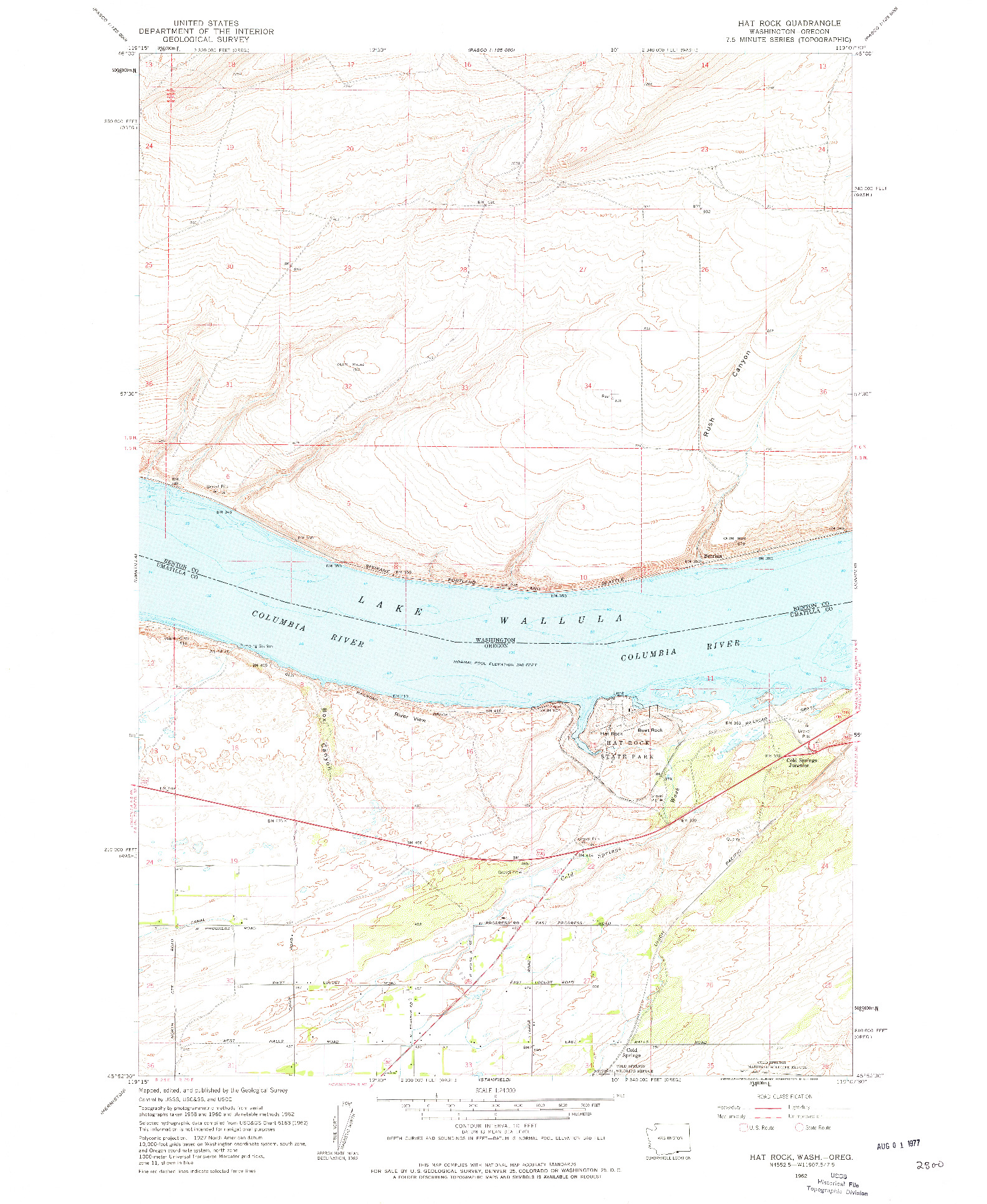 USGS 1:24000-SCALE QUADRANGLE FOR HAT ROCK, WA 1962