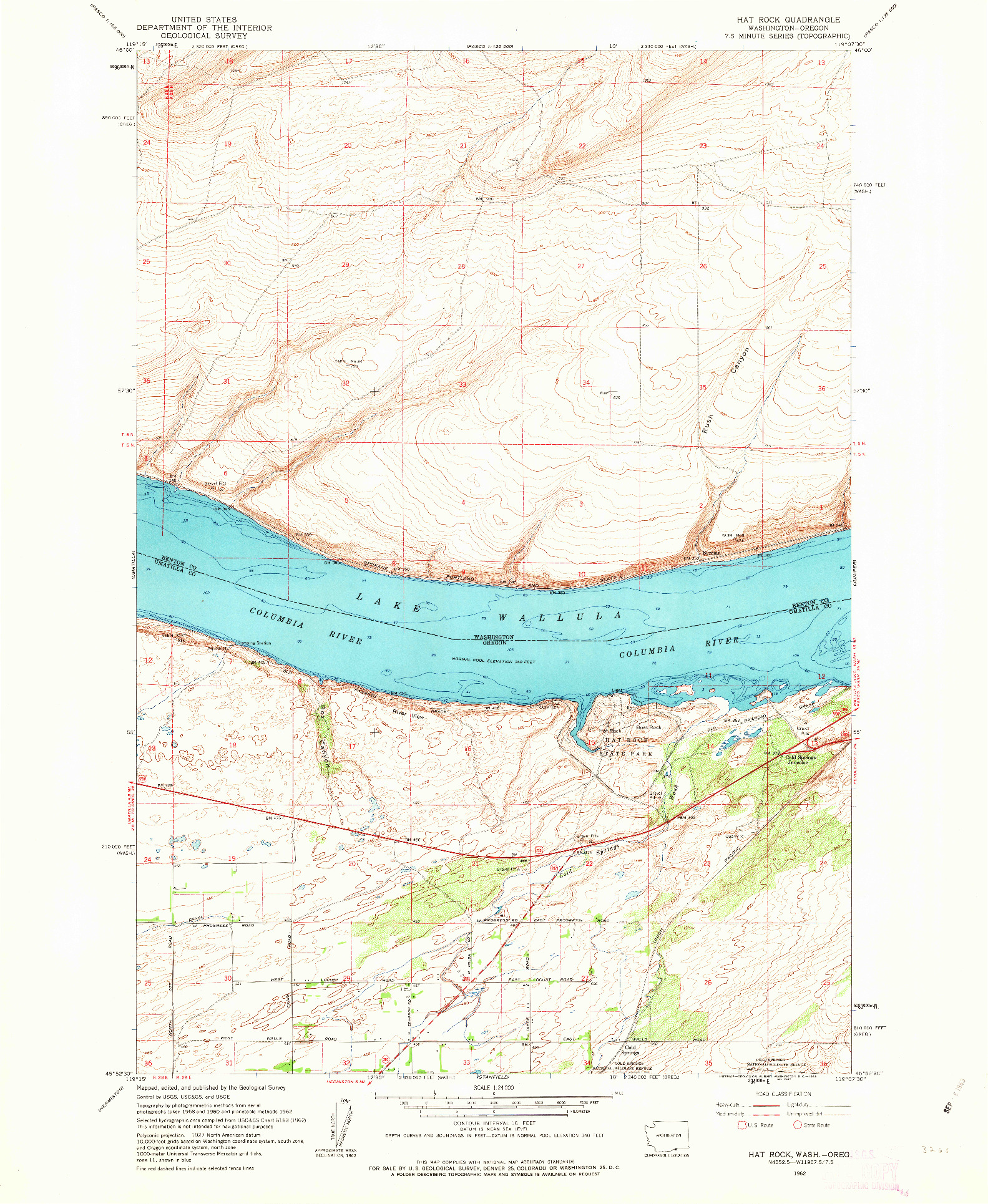 USGS 1:24000-SCALE QUADRANGLE FOR HAT ROCK, WA 1962