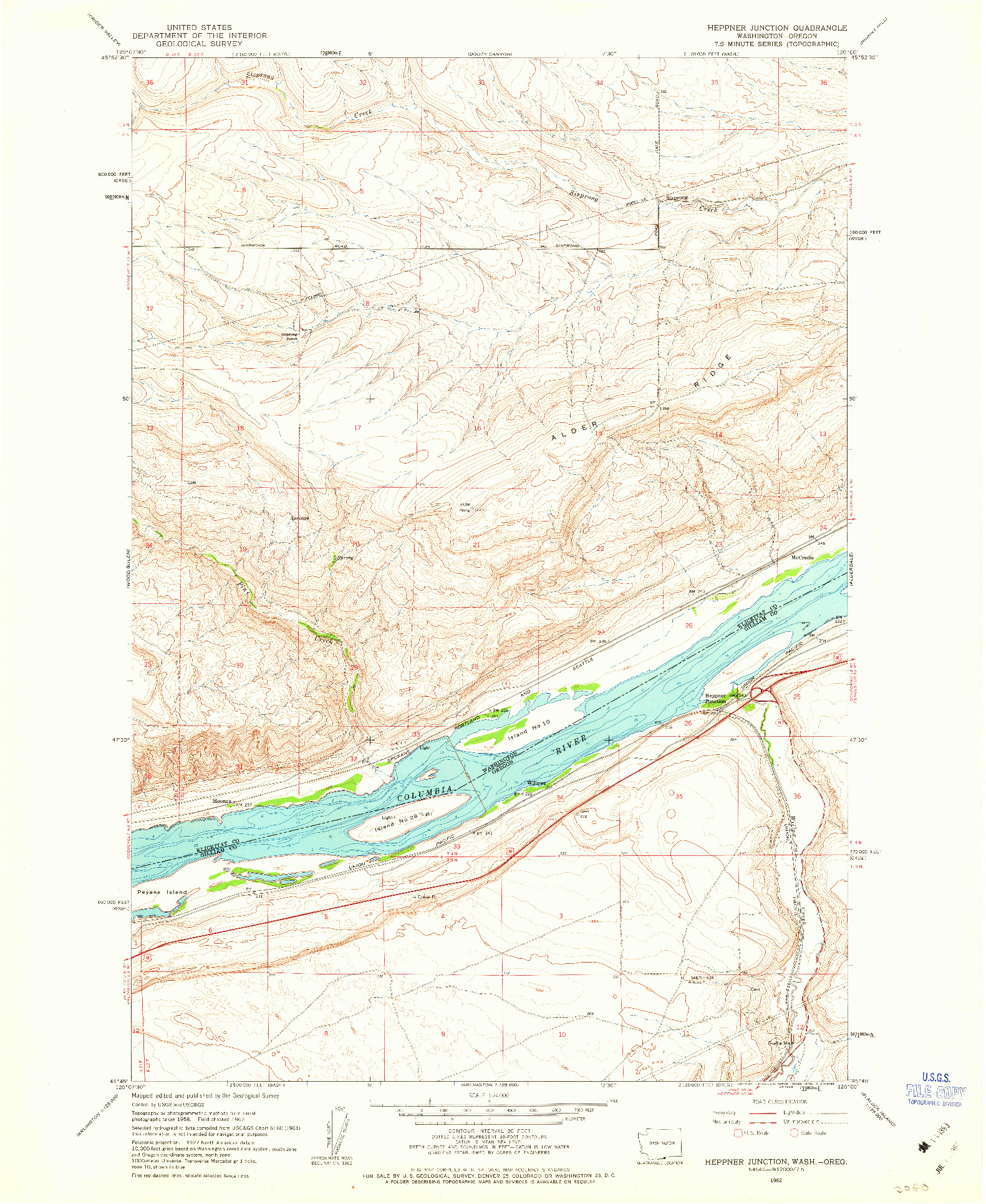 USGS 1:24000-SCALE QUADRANGLE FOR HEPPNER JUNCTION, WA 1962