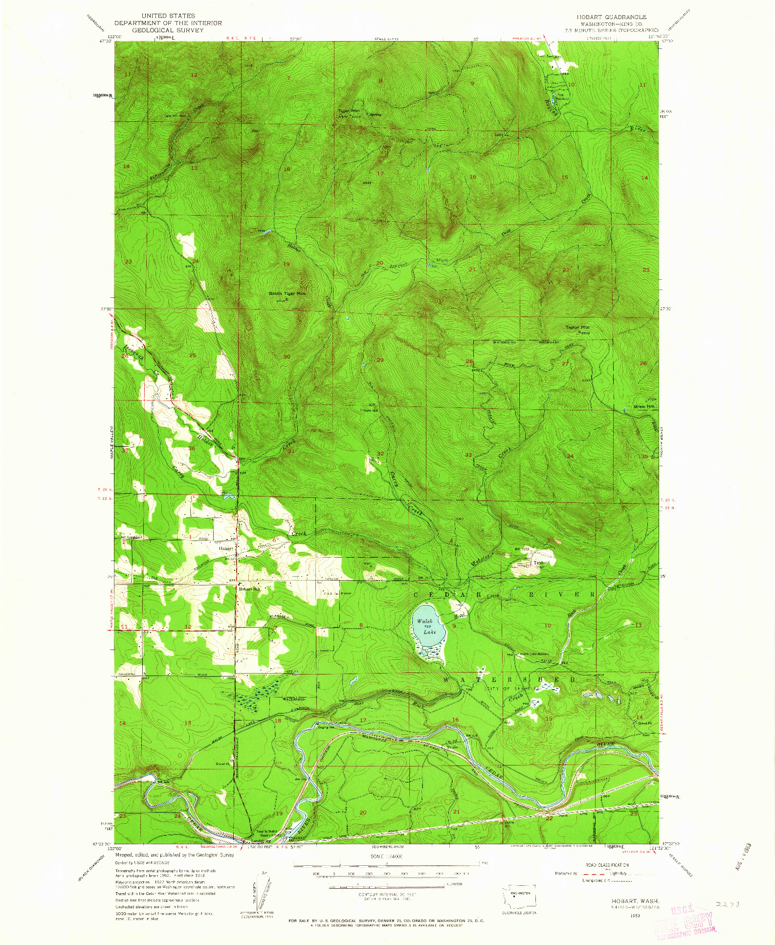 USGS 1:24000-SCALE QUADRANGLE FOR HOBART, WA 1953