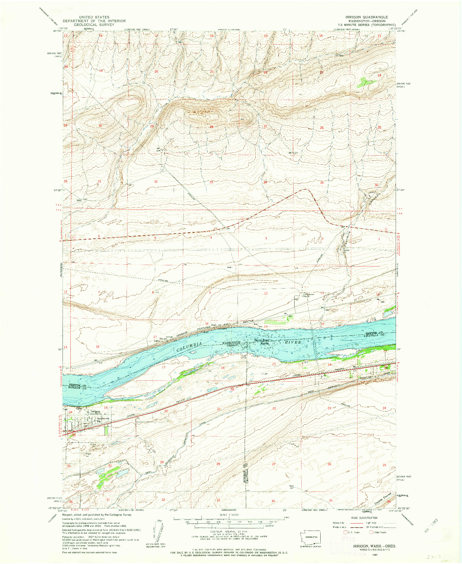 USGS 1:24000-SCALE QUADRANGLE FOR IRRIGON, WA 1962